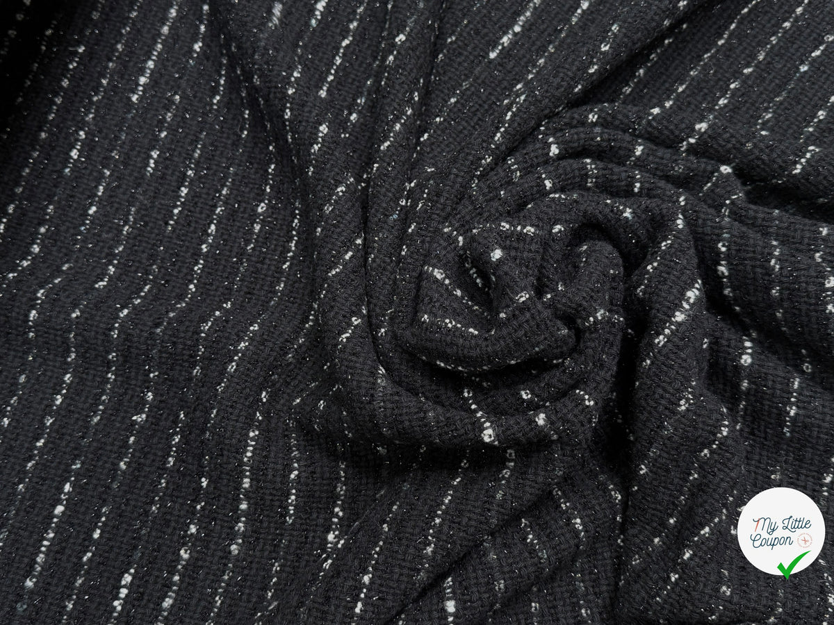 TWEED TRÈS BEAU TISSAGE À RAYURES LOURD 33% COTON NOIR MADE IN ITALY - My Little Coupon