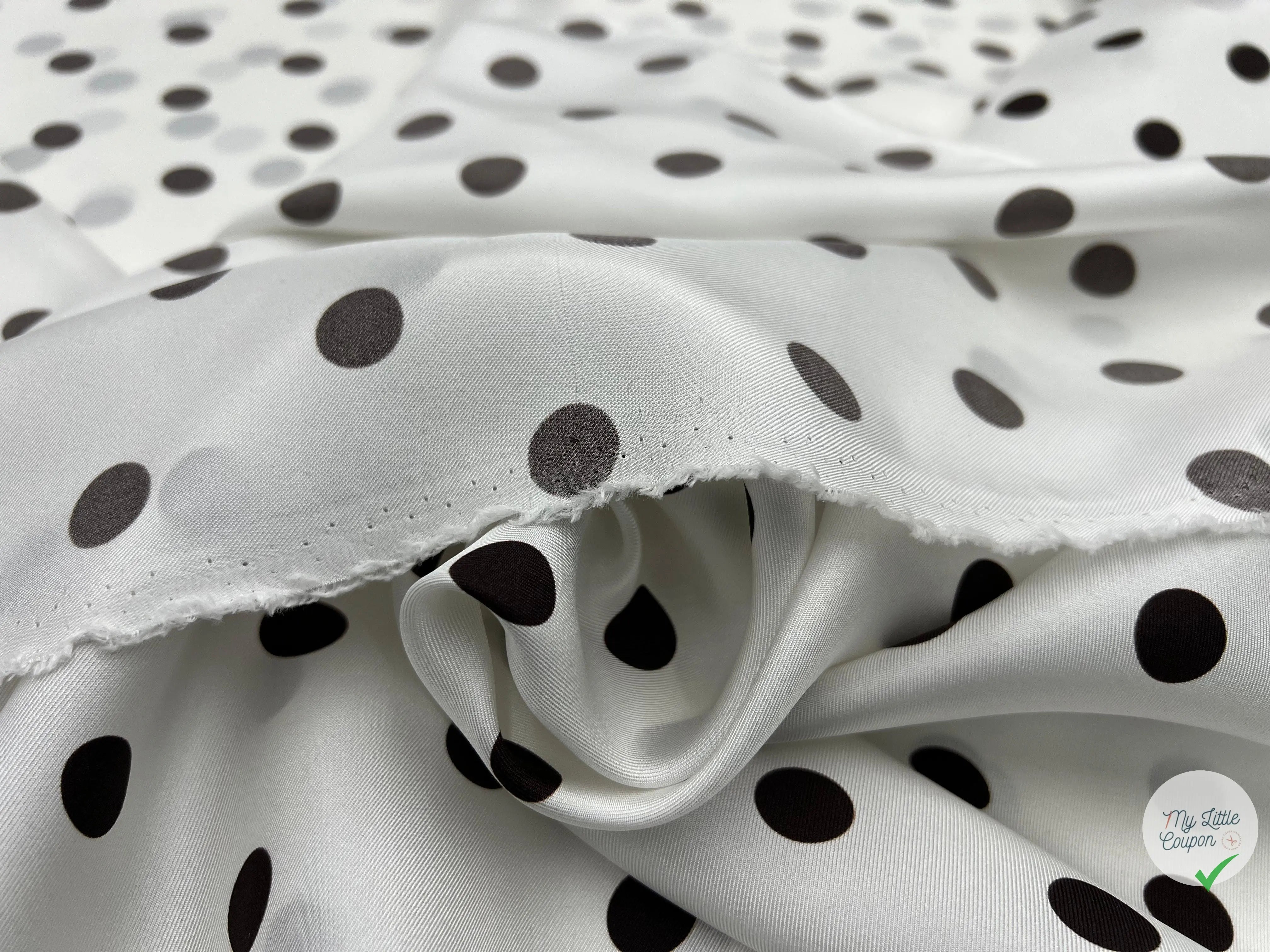 TWILL DE SOIE IMPRIMÉ POIS CHOCO FOND BLANC - coupon de tissu de 3 mètres - My Little Coupon - tissu - coudre