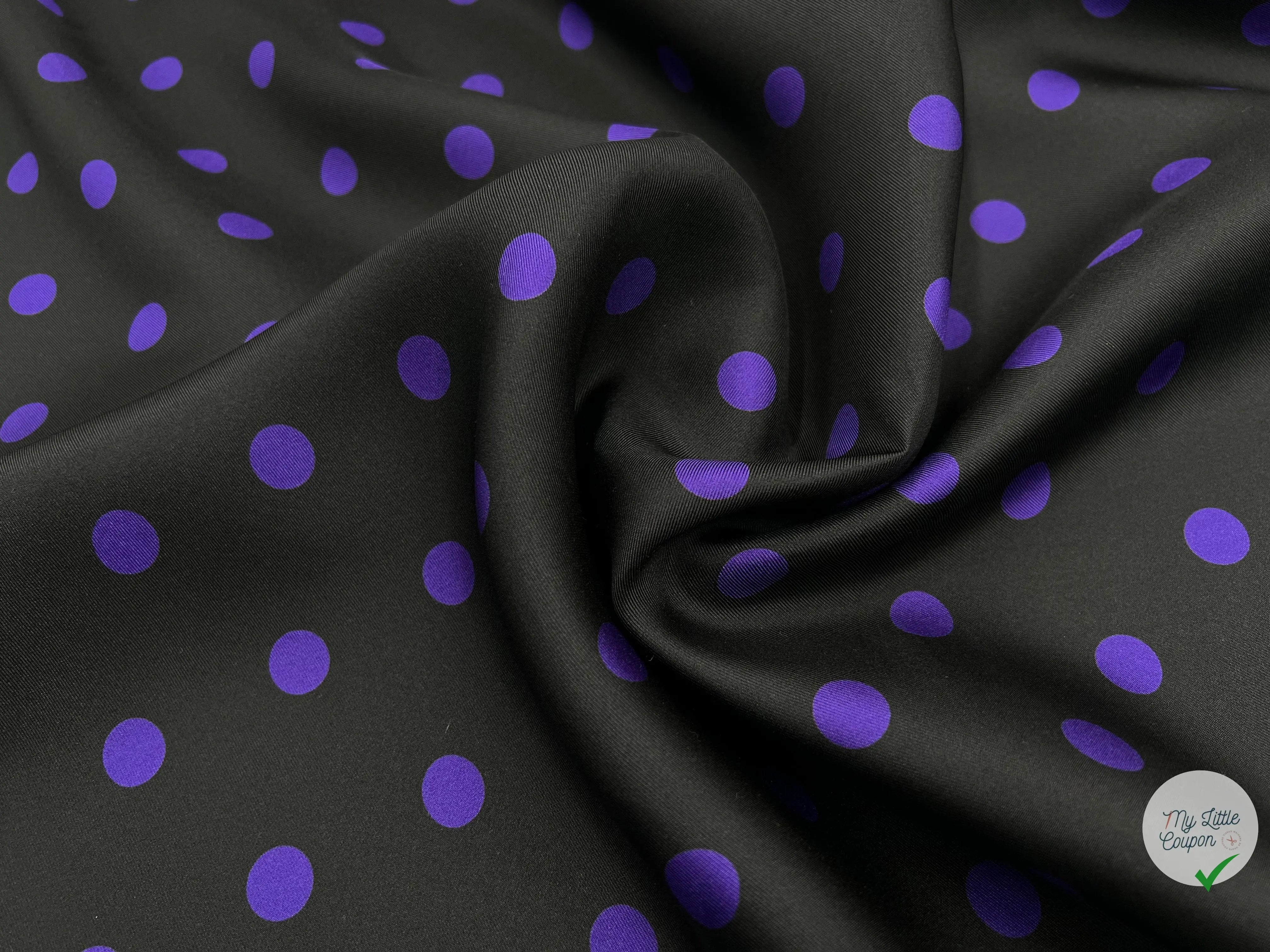 TWILL DE SOIE NOIR POIS PURPLE - coupon de tissu de 3 mètres - My Little Coupon - tissu - coudre