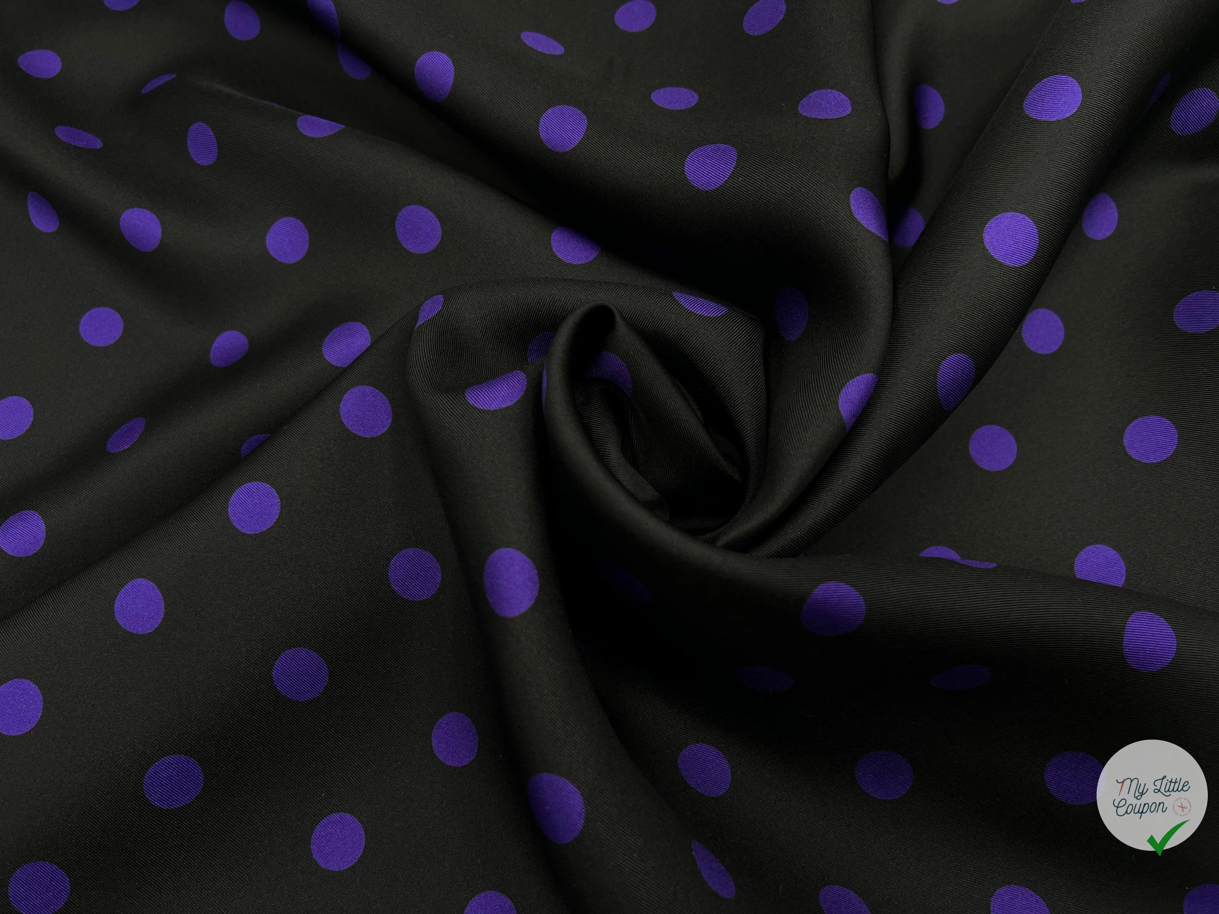 TWILL DE SOIE NOIR POIS PURPLE - coupon de tissu de 3 mètres - My Little Coupon - tissu - coudre