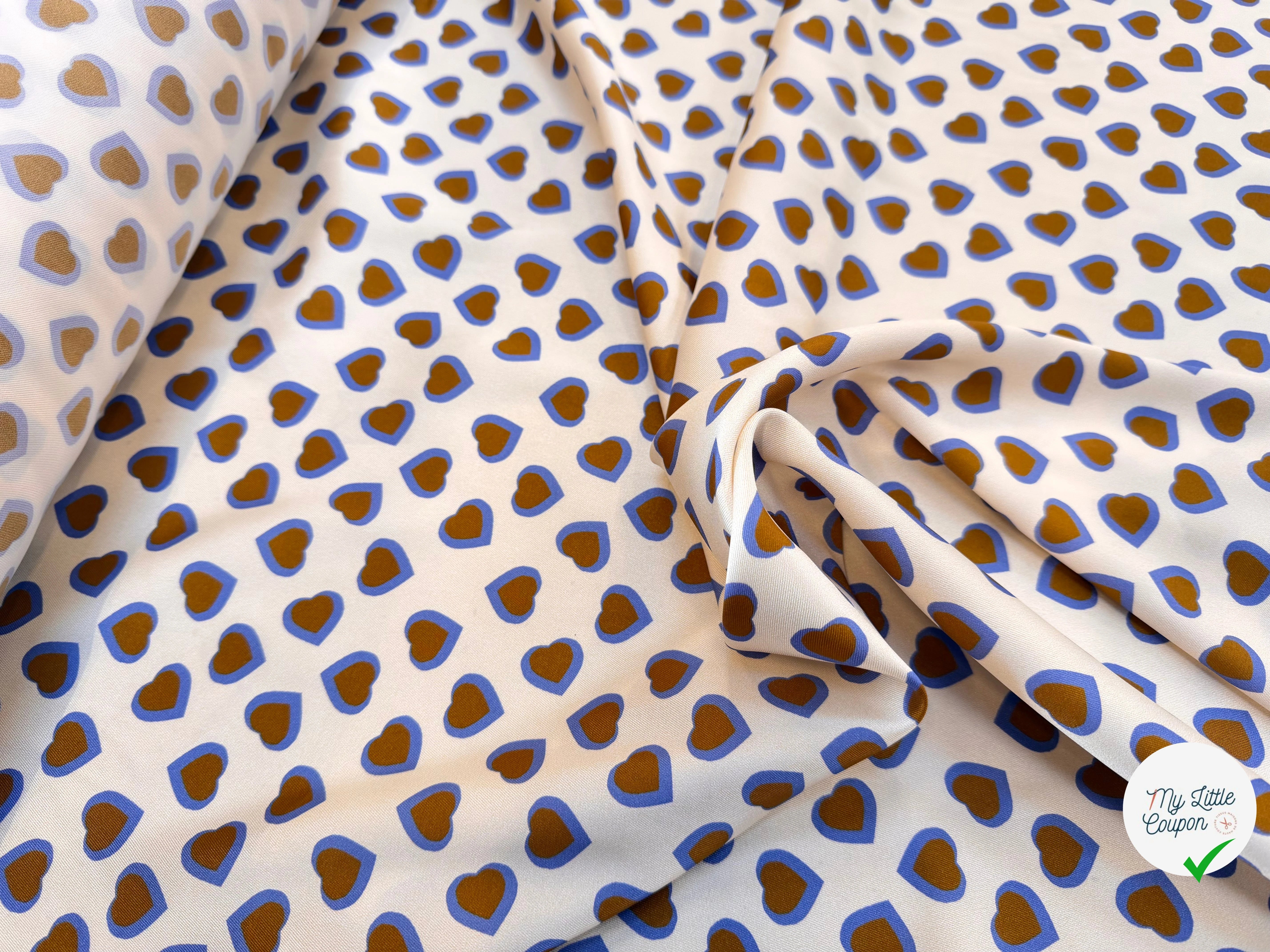 TWILL ISIDORE STAMPATO FOND CRÈME CŒUR CRÈME ET MARRON - My Little Coupon