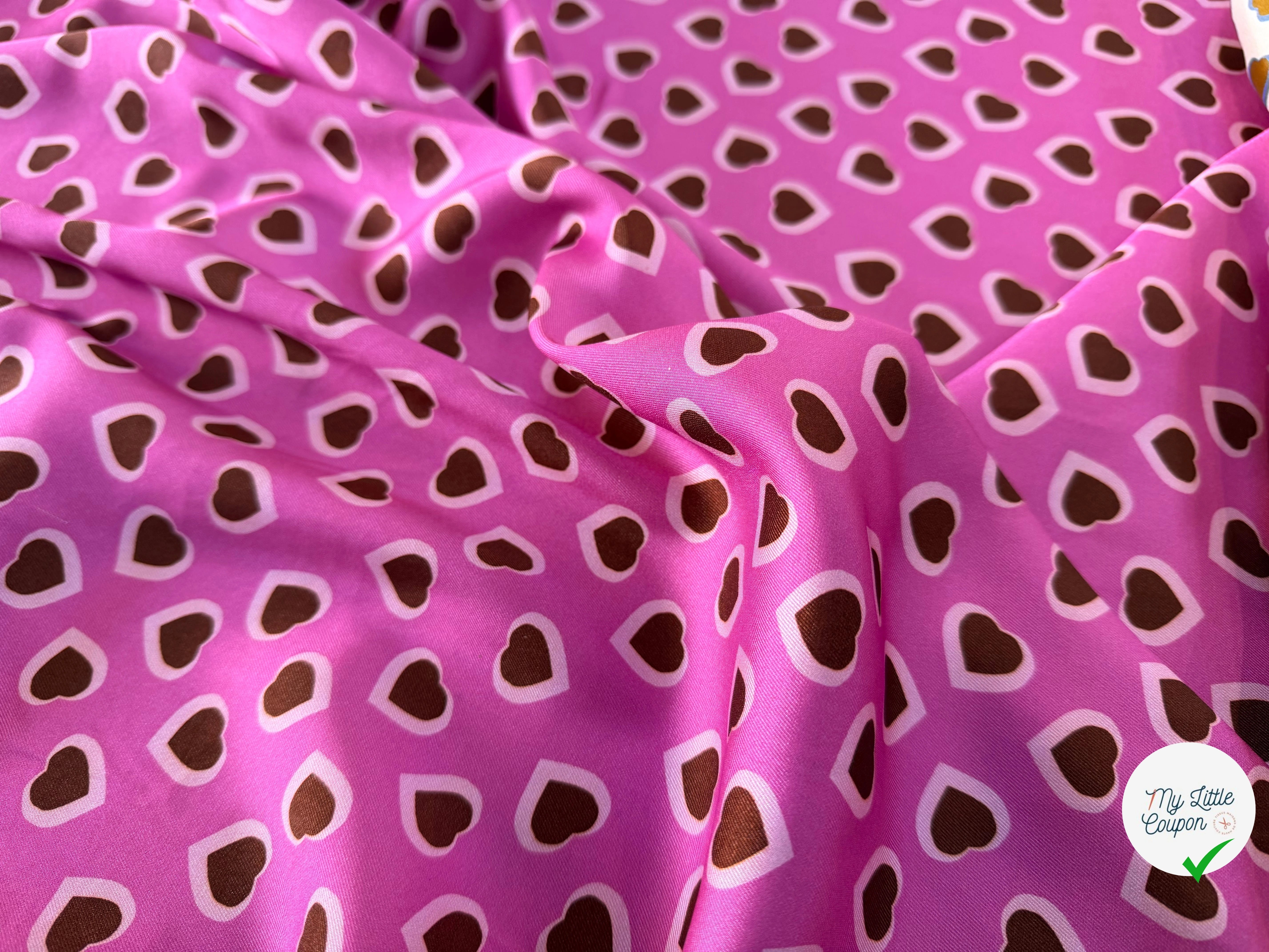 TWILL ISIDORE STAMPATO FOND ROSE CŒUR CRÈME ET MARRON - My Little Coupon
