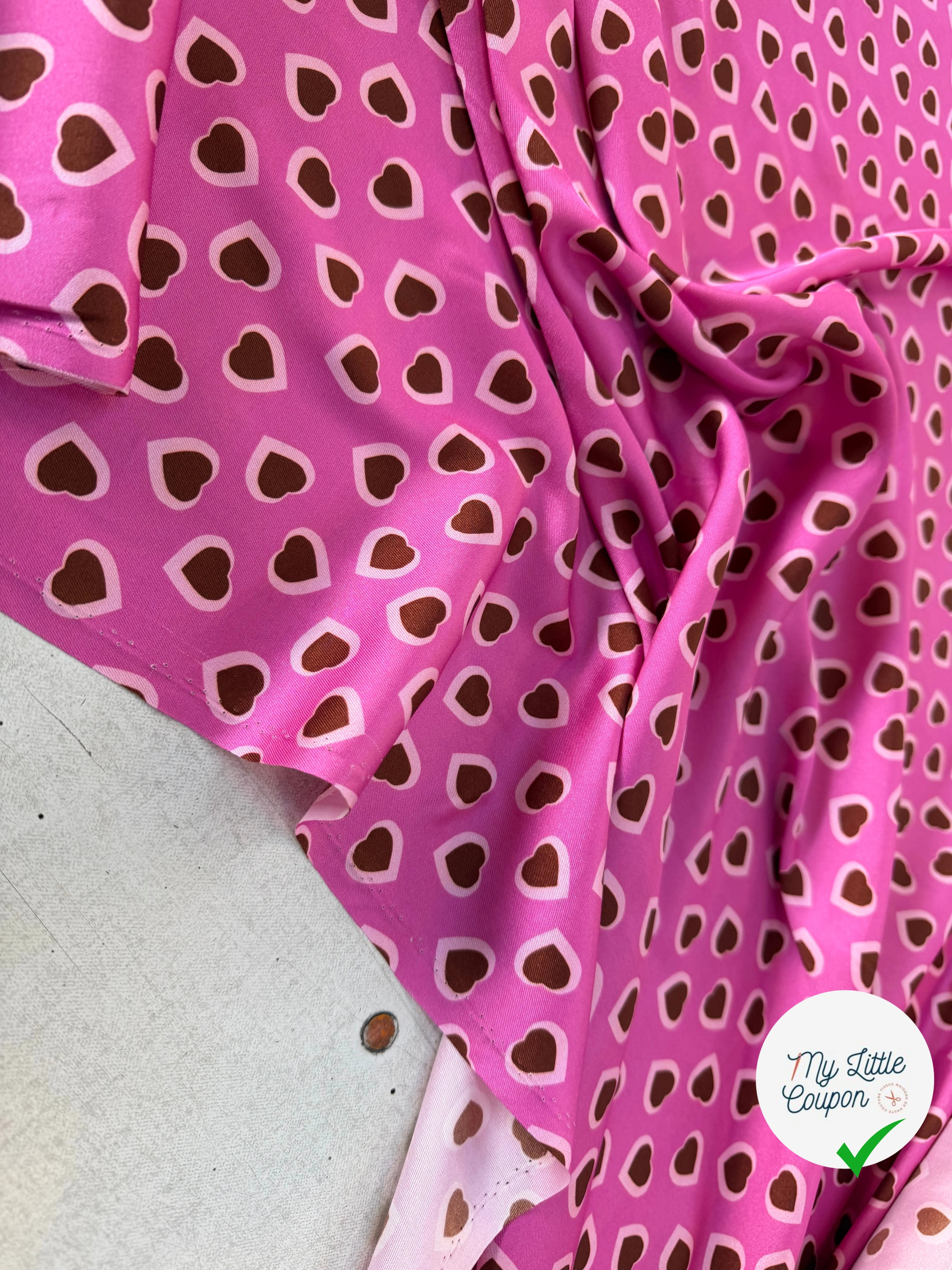 TWILL ISIDORE STAMPATO FOND ROSE CŒUR CRÈME ET MARRON - My Little Coupon