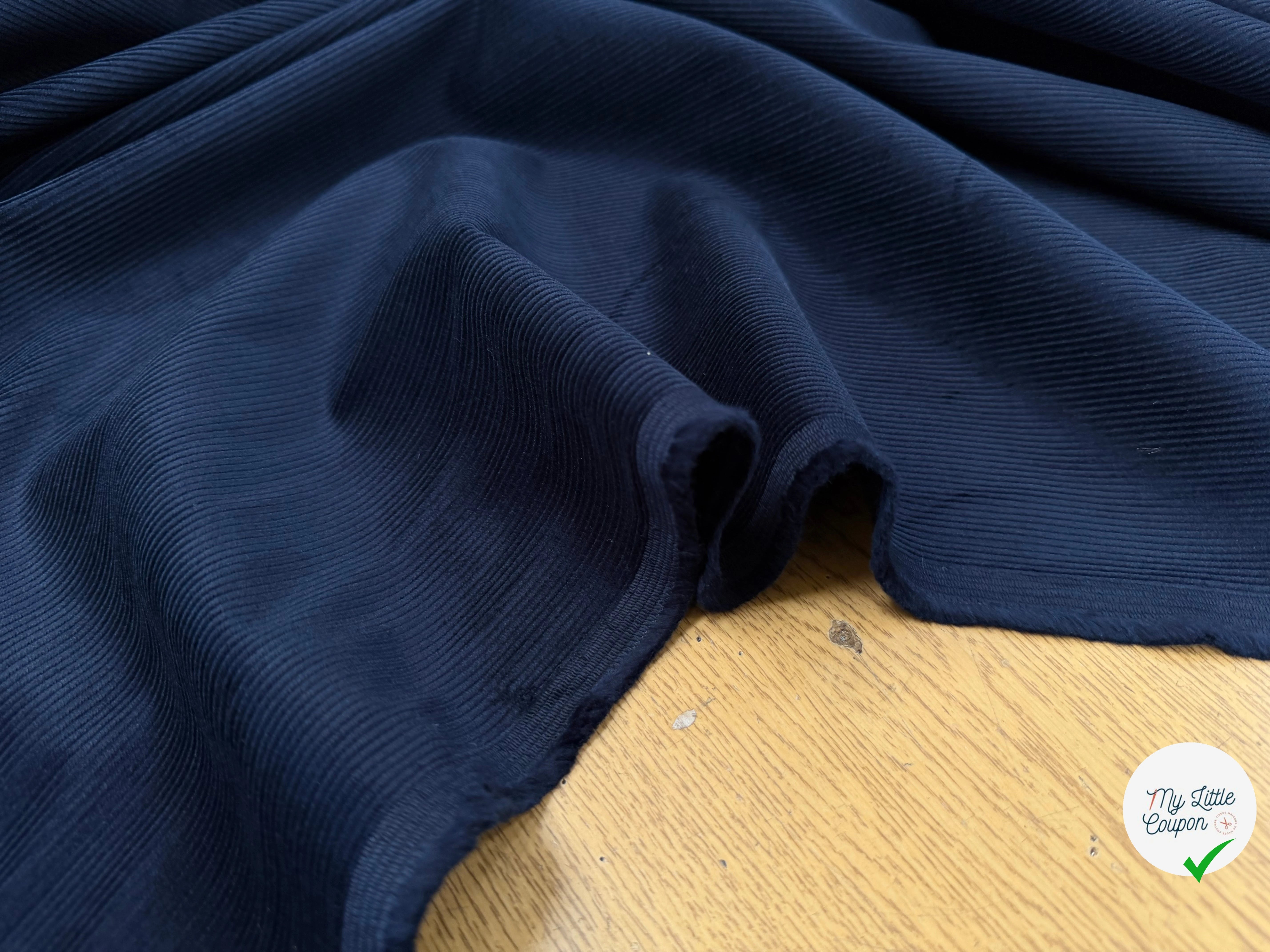 VELOURS COTELE EN COTON 1000 RAIES BLEU MARINE - My Little Coupon