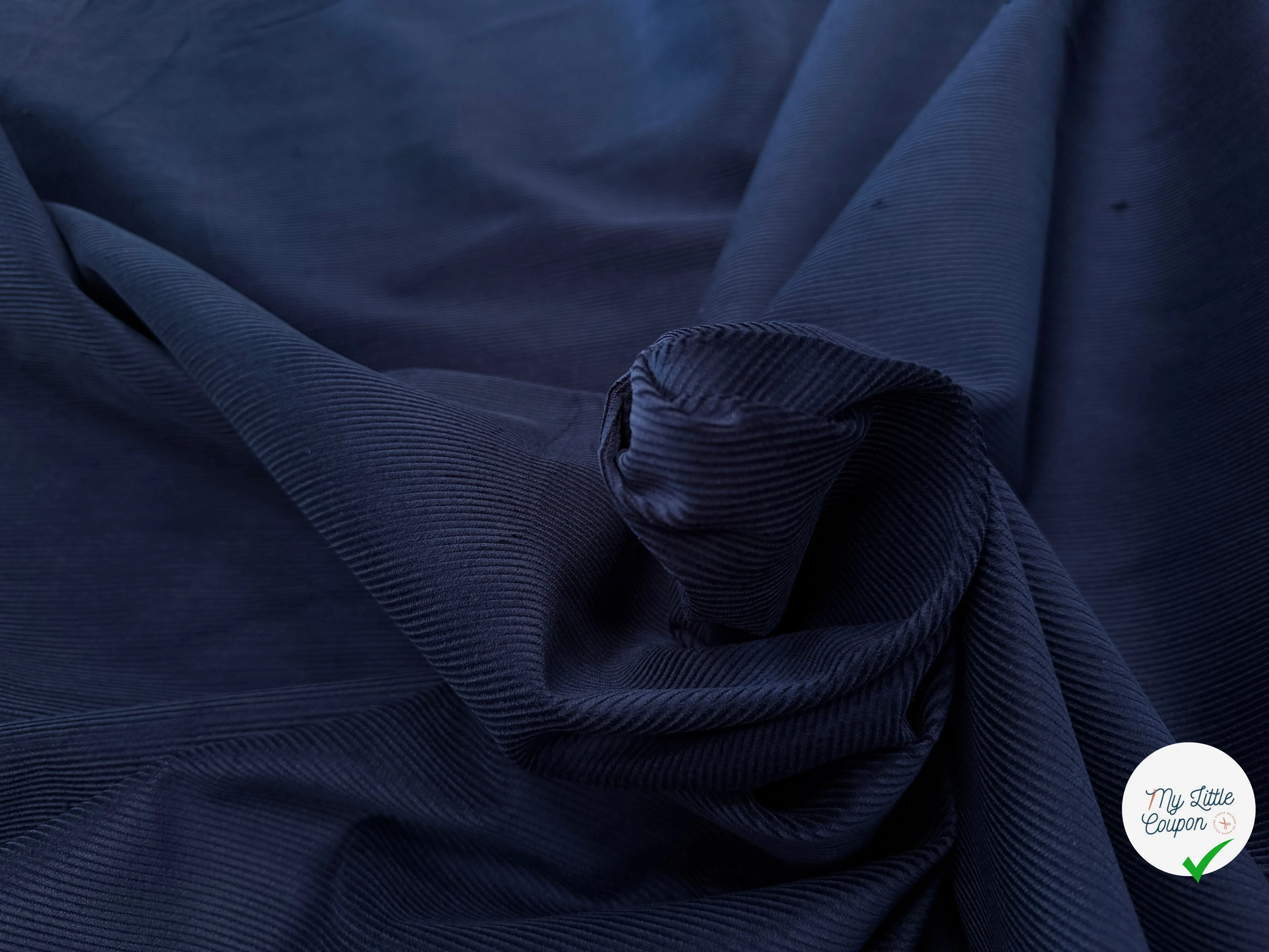 VELOURS COTELE EN COTON 1000 RAIES BLEU MARINE - My Little Coupon