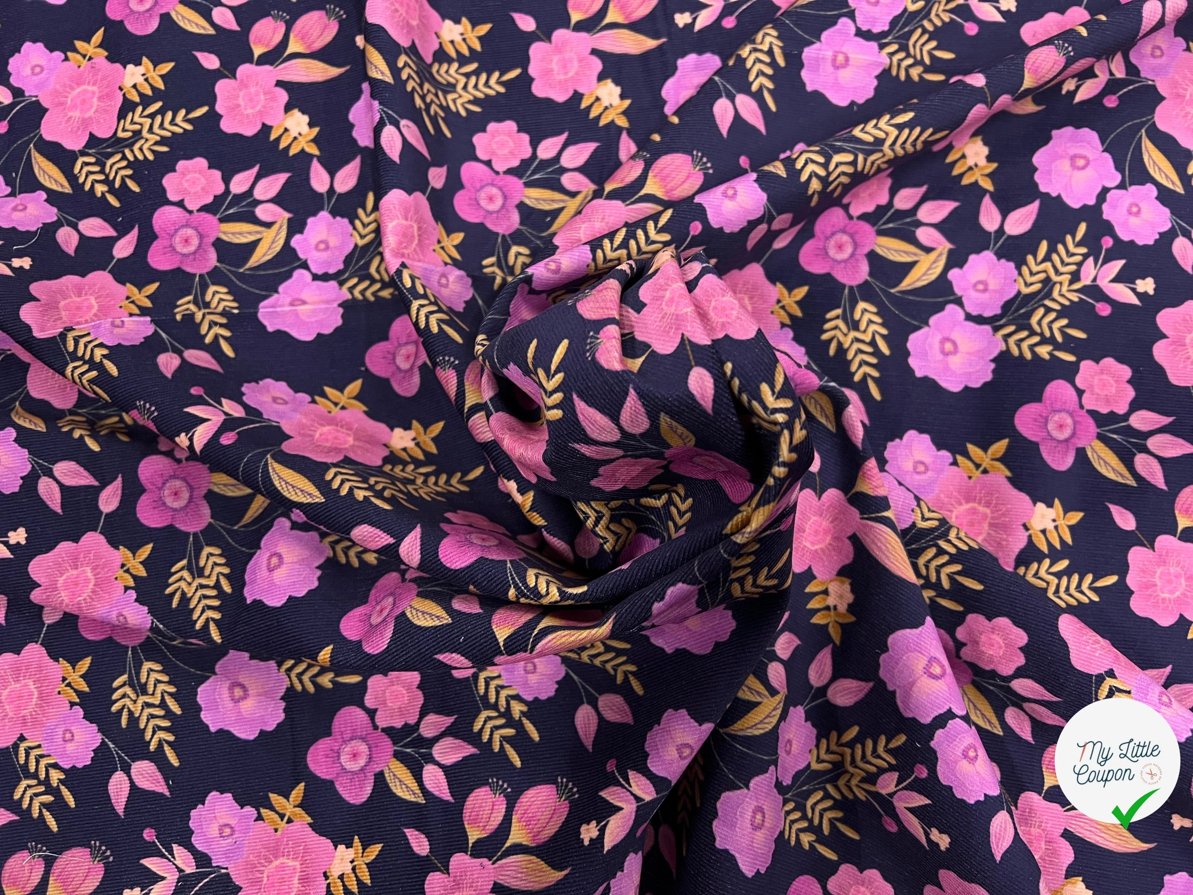 VELOURS COTON BABYCORD FOIL FLOWERS – NAVY - My Little Coupon