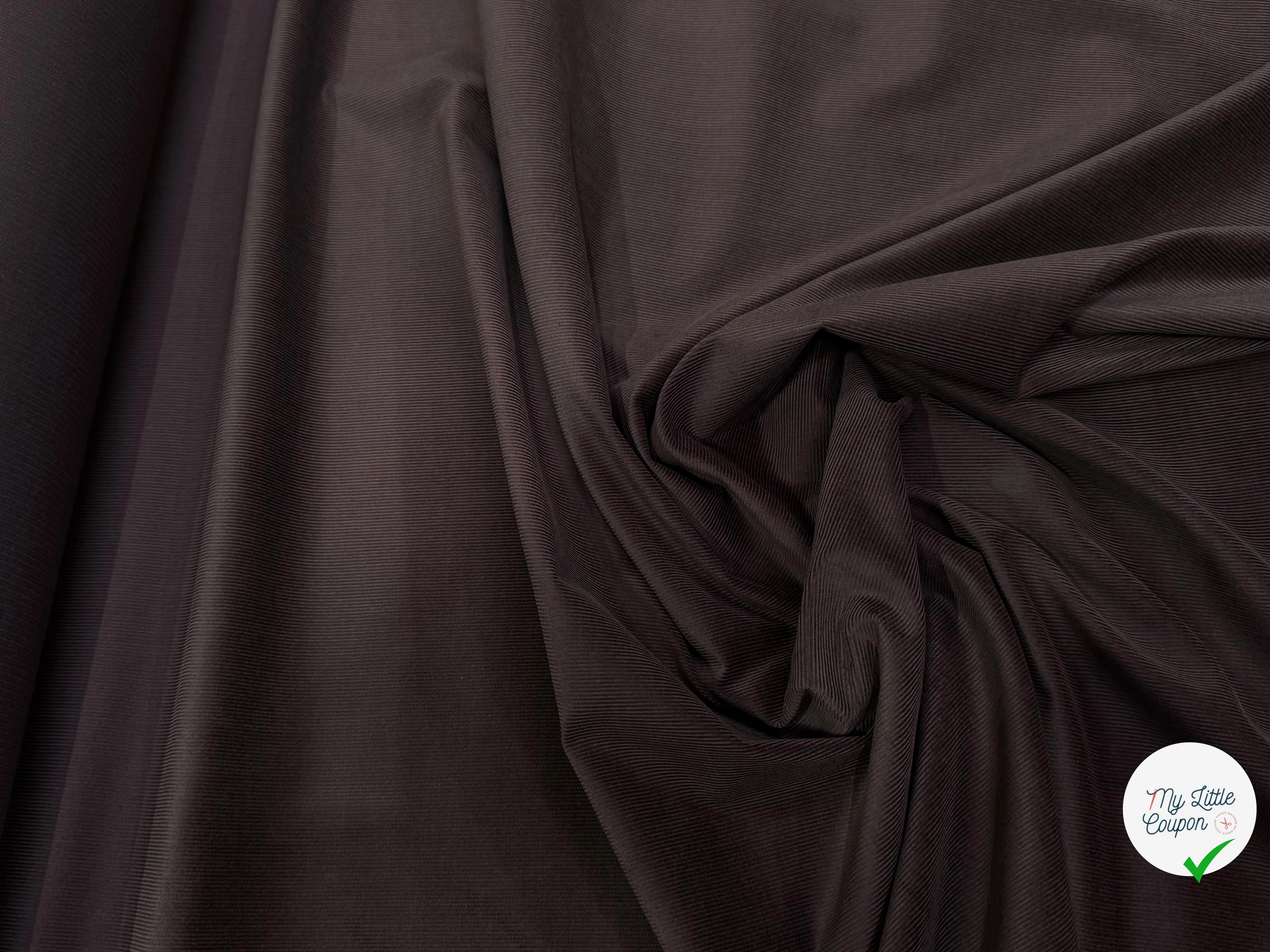 VELOURS DE COTON CLASSIQUE 1000 RAIES STRETCH MARRON FONCÉ 98% COTON - My Little Coupon