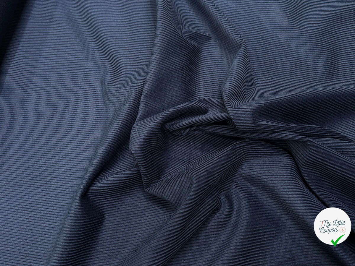 VELOURS DE COTON CLASSIQUE 300 RAIES BLEU MARINE 100% COTON - My Little Coupon