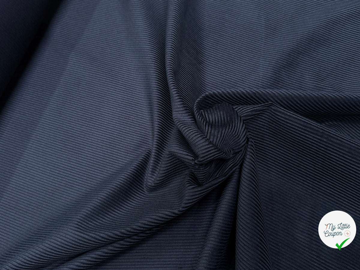 VELOURS DE COTON CLASSIQUE 300 RAIES BLEU MARINE 100% COTON - My Little Coupon