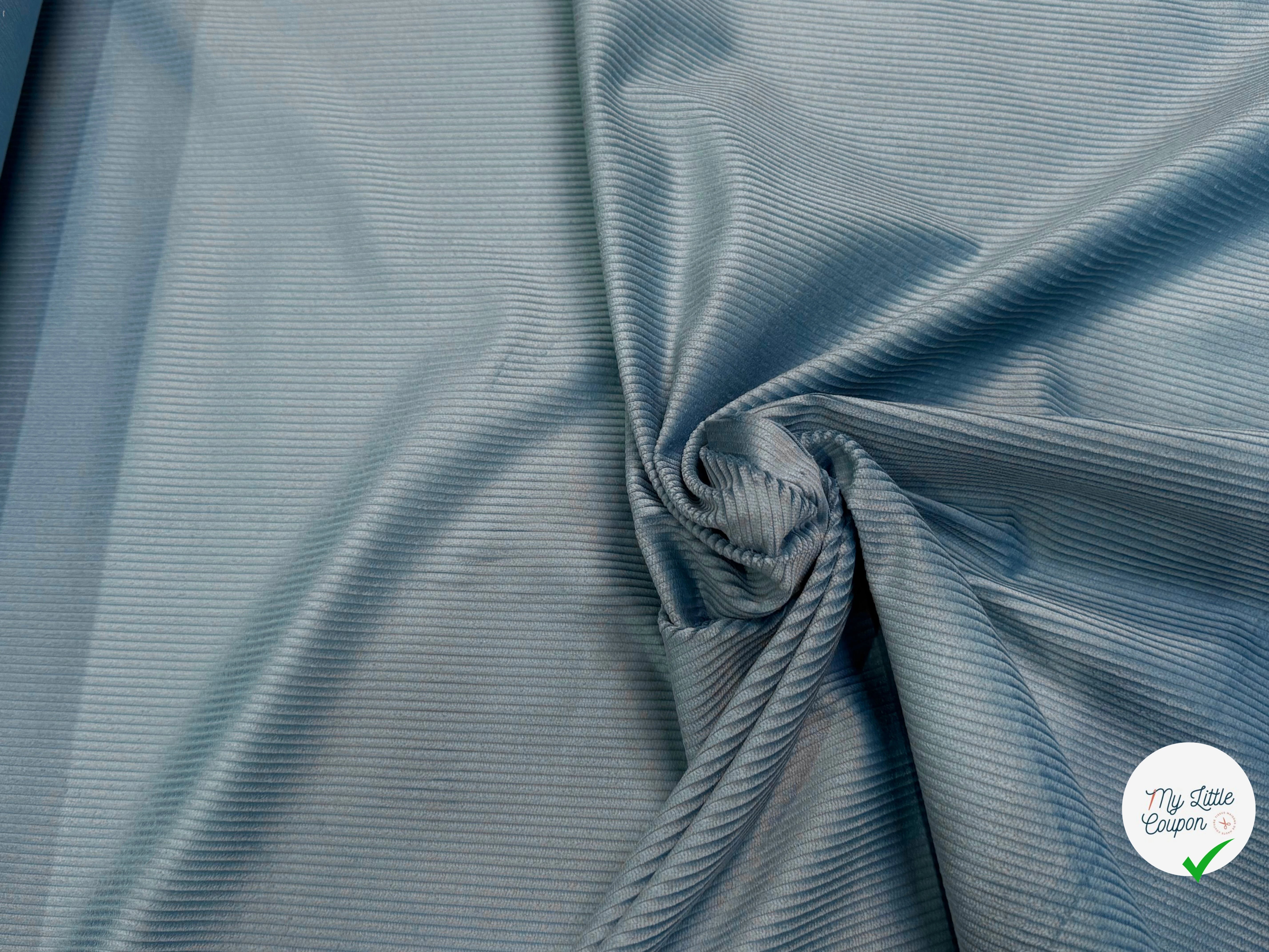 VELOURS DE COTON CLASSIQUE 300 RAIES STRETCH BLEU 98% COTON - My Little Coupon
