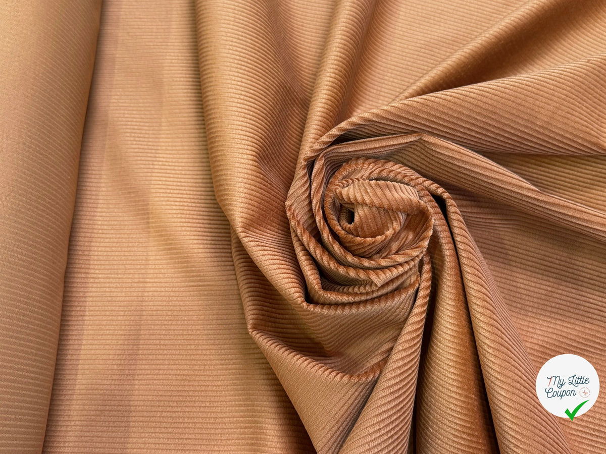 VELOURS DE COTON CLASSIQUE 300 RAIES STRETCH BRUN 98% COTON - My Little Coupon