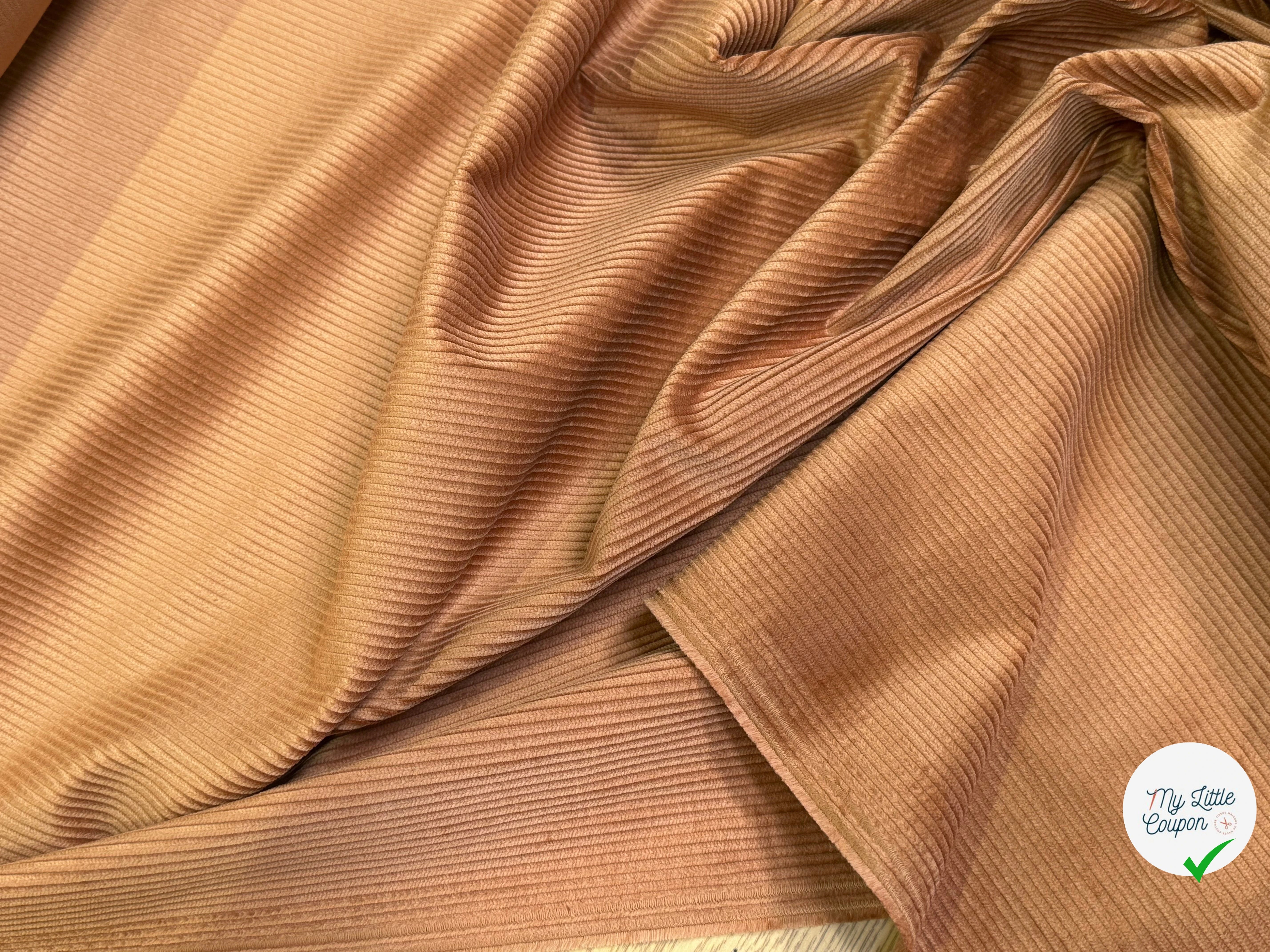 VELOURS DE COTON CLASSIQUE 300 RAIES STRETCH BRUN 98% COTON - My Little Coupon