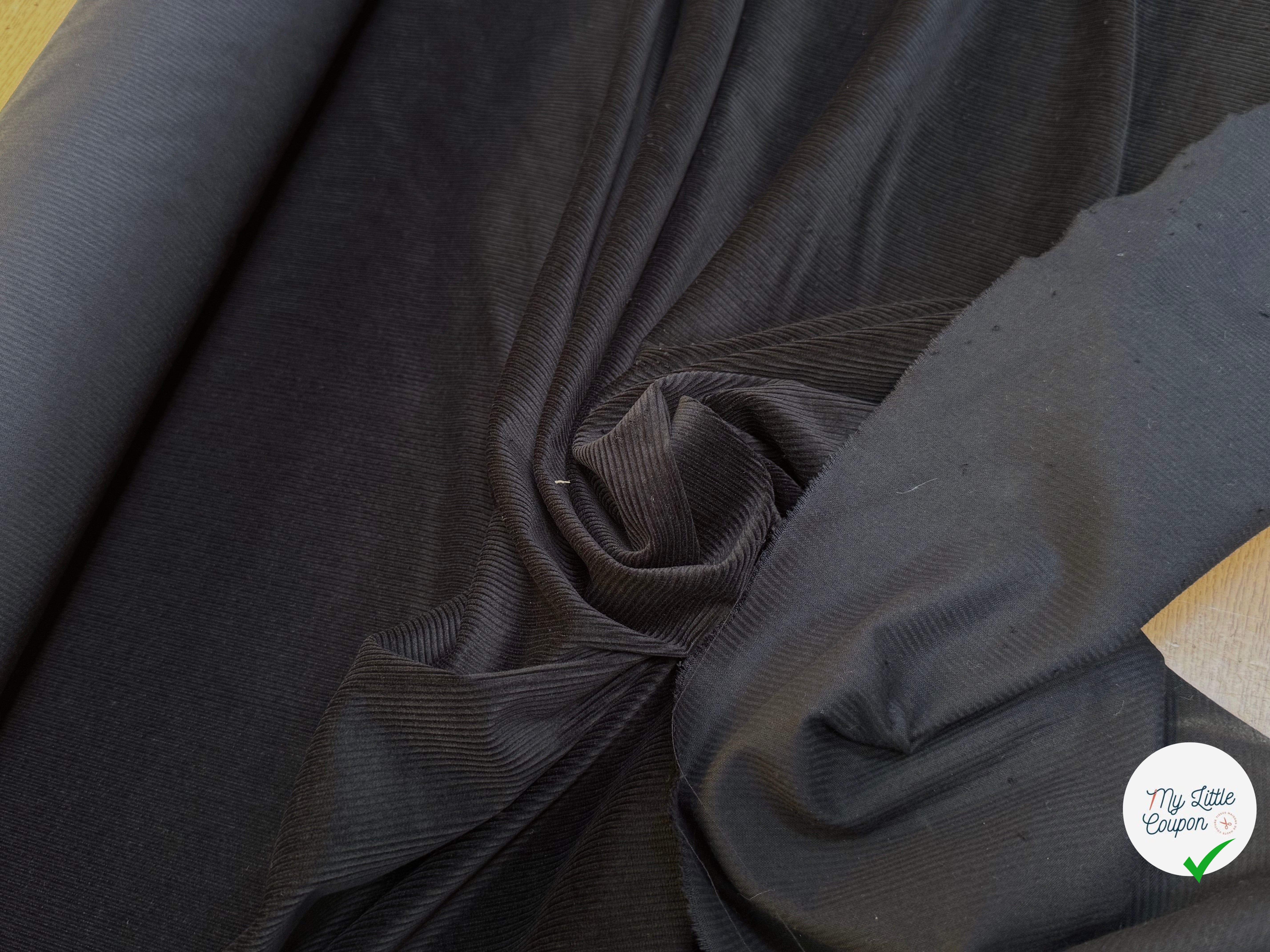 VELOURS DE COTON CÔTELÉ NOIR STRETCH - My Little Coupon