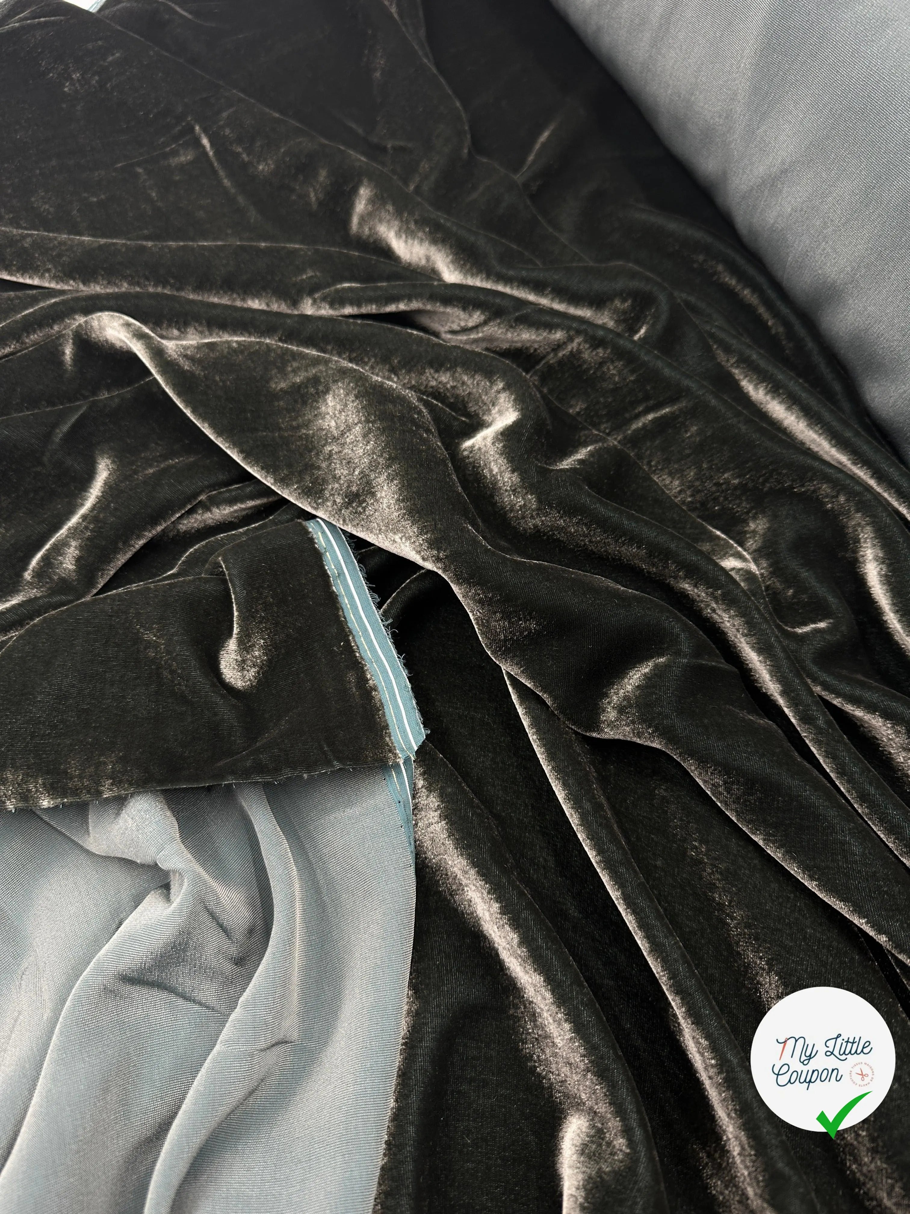 VELOURS DE SOIE VERT BOUTEILLE - My Little Coupon - tissu - coudre