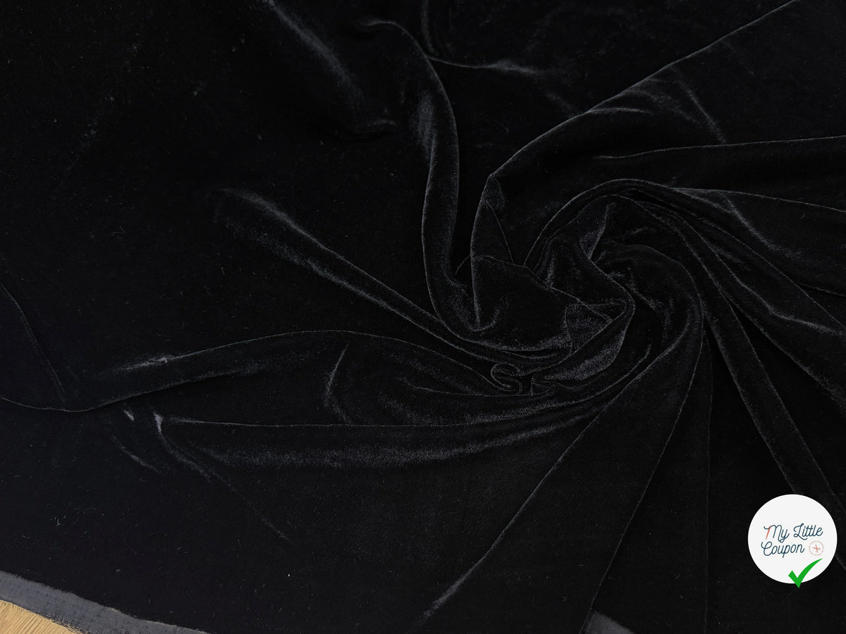 Tissu velours lisse viscose noir royal - détail du tissu