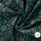 VELOURS MATELASSÉ RAYURES FLEURS ET ABSTRAIT PÉTROLE - drapé