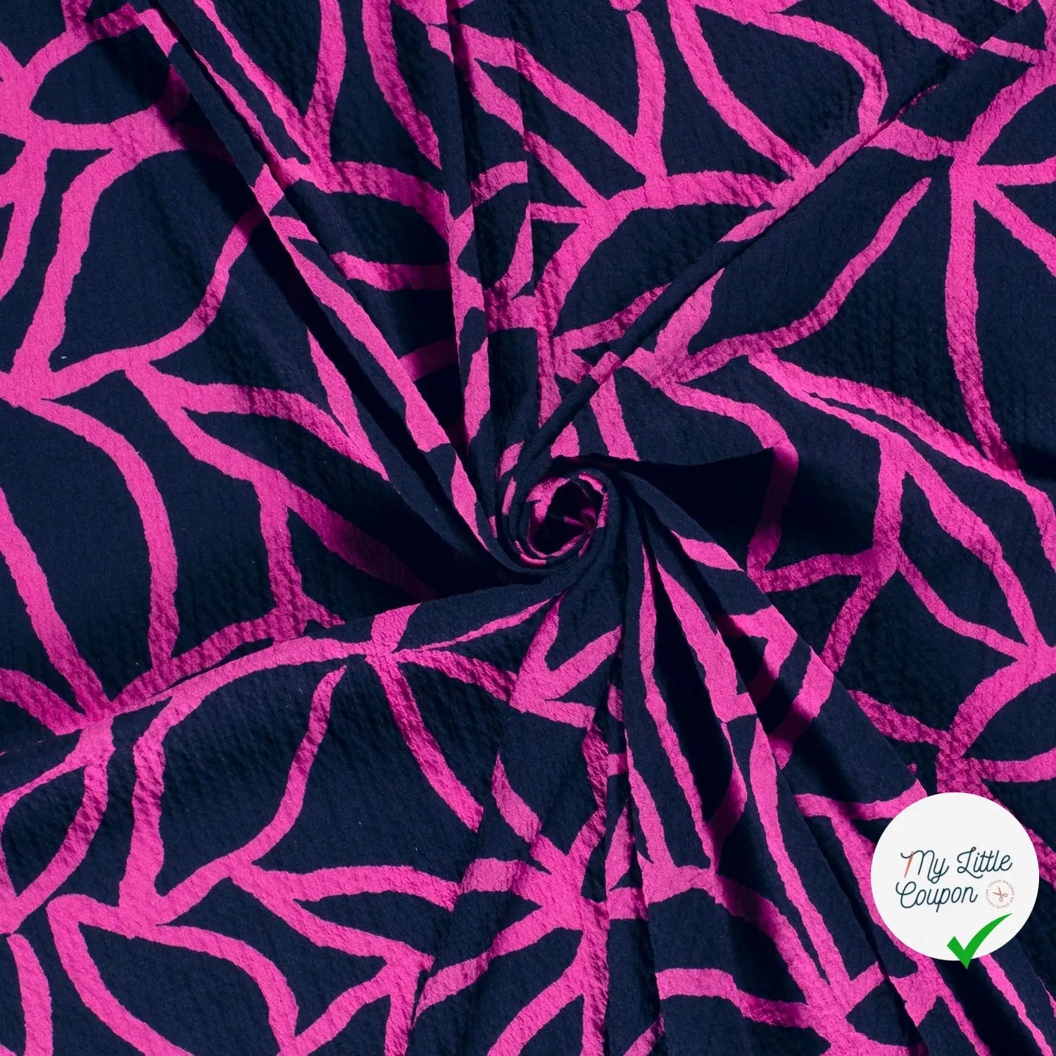 VISCOSE BUBBLE TISSU IMPRIMÉ ABSTRAIT BLEU MARINE - My Little Coupon