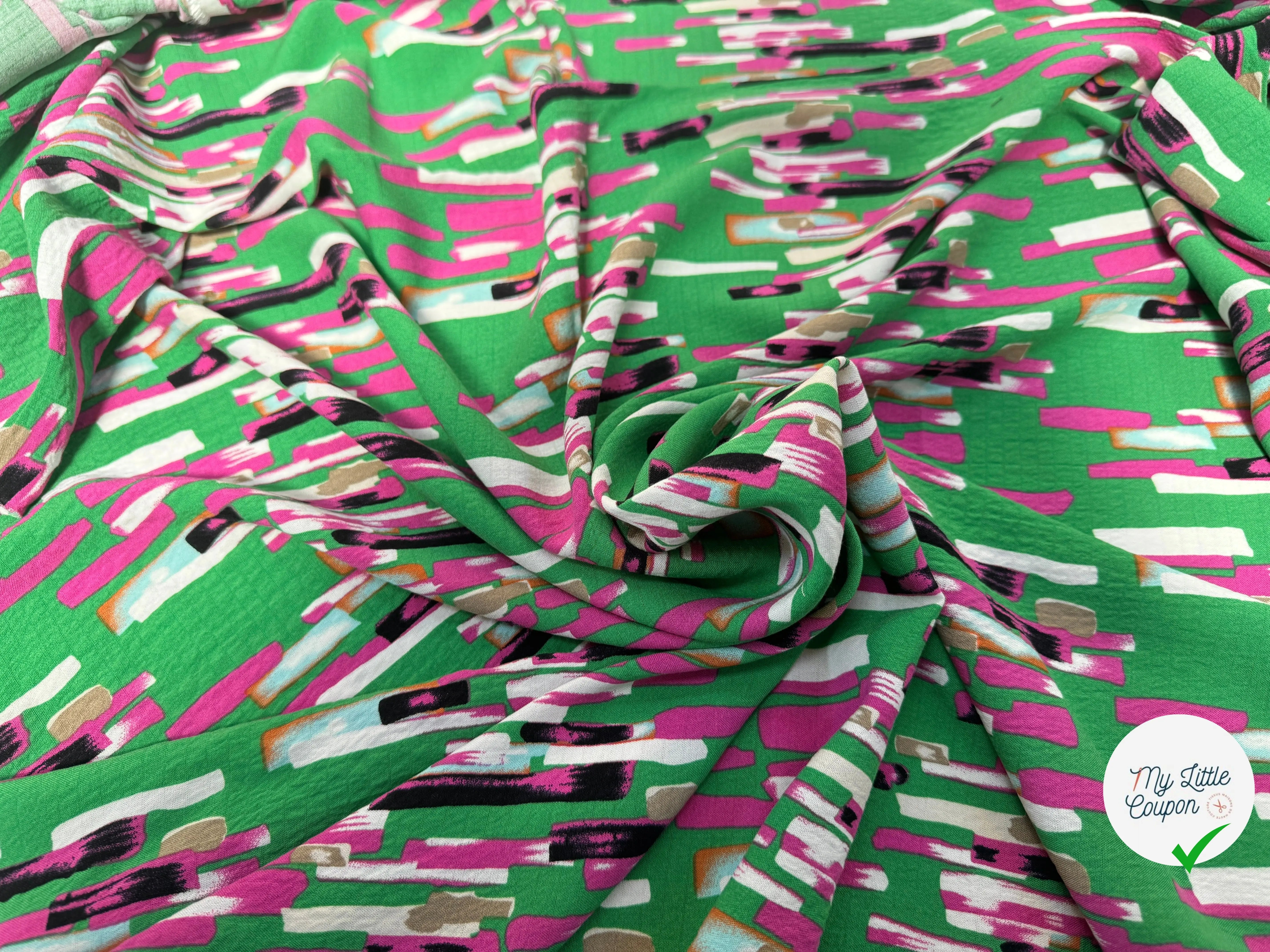 VISCOSE BUBBLE TISSU IMPRIMÉ ABSTRAIT VERT - My Little Coupon