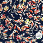 VISCOSE BUBBLE TISSU IMPRIMÉ FEUILLES BLEU MARINE - My Little Coupon
