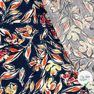 VISCOSE BUBBLE TISSU IMPRIMÉ FEUILLES BLEU MARINE - My Little Coupon