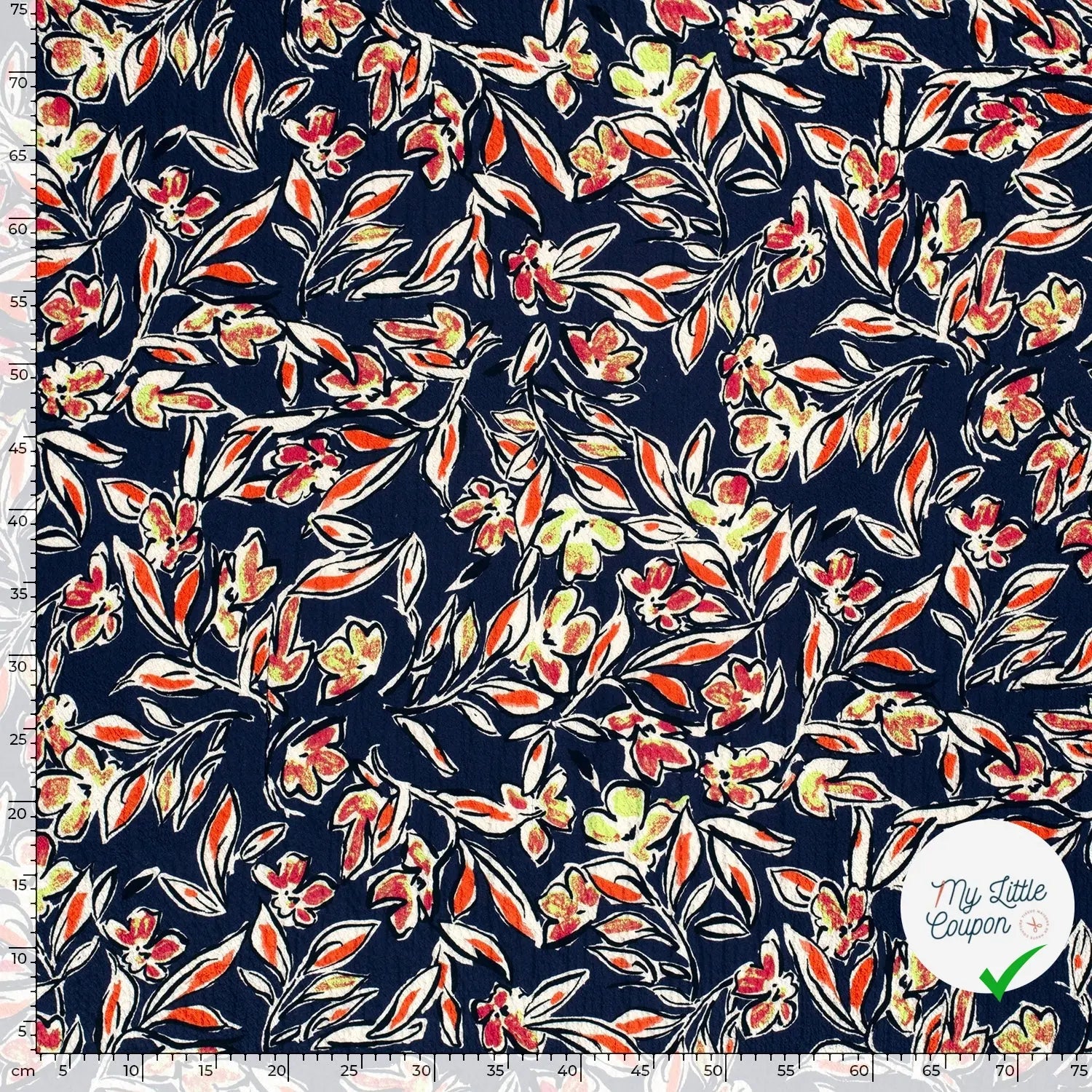 VISCOSE BUBBLE TISSU IMPRIMÉ FEUILLES BLEU MARINE - My Little Coupon