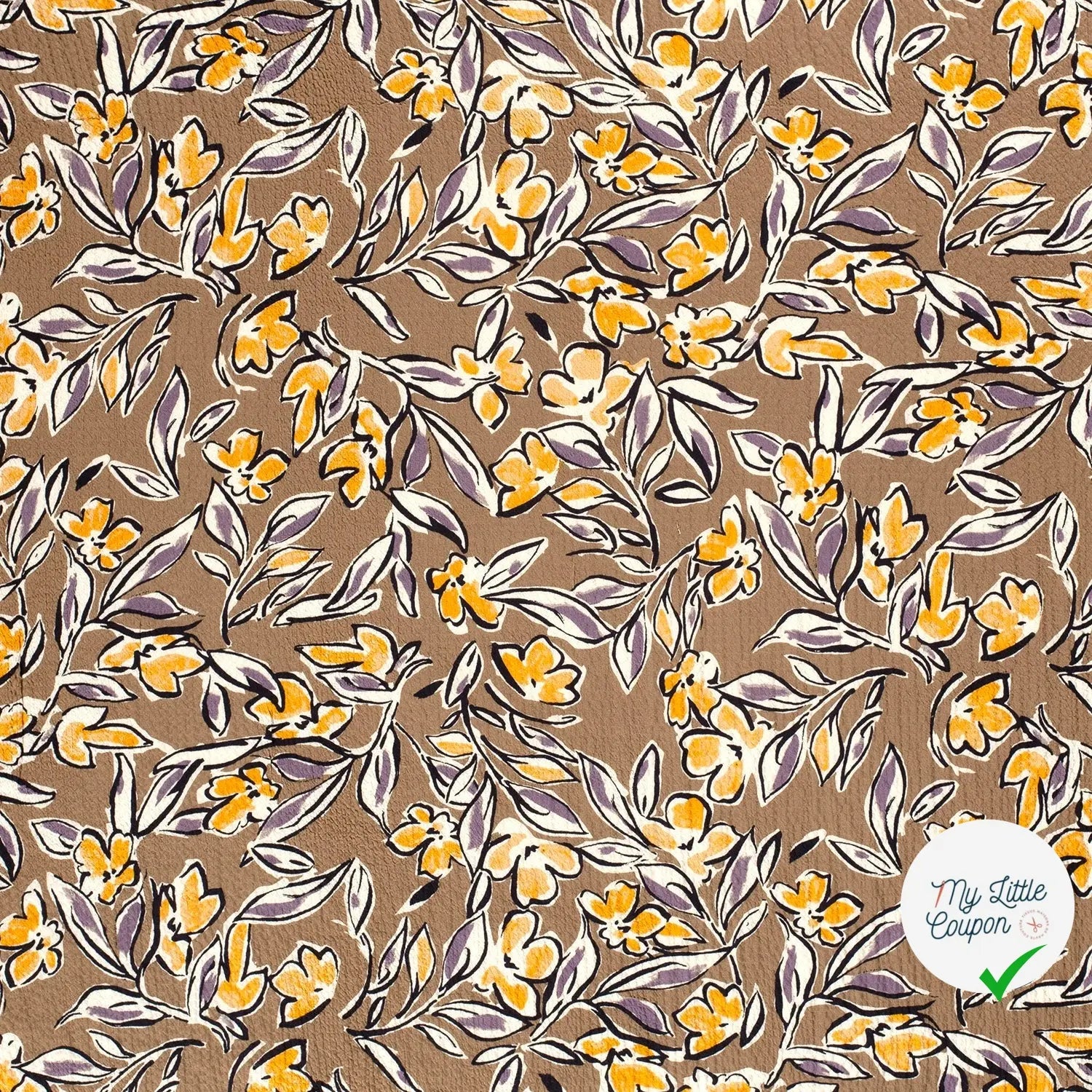 VISCOSE BUBBLE TISSU IMPRIMÉ FEUILLES MARRON TAUPE - My Little Coupon