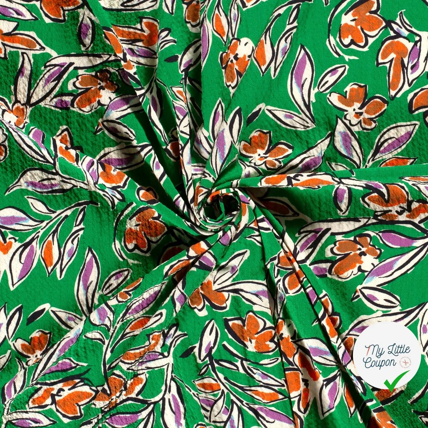 VISCOSE BUBBLE TISSU IMPRIMÉ FEUILLES VERT - My Little Coupon