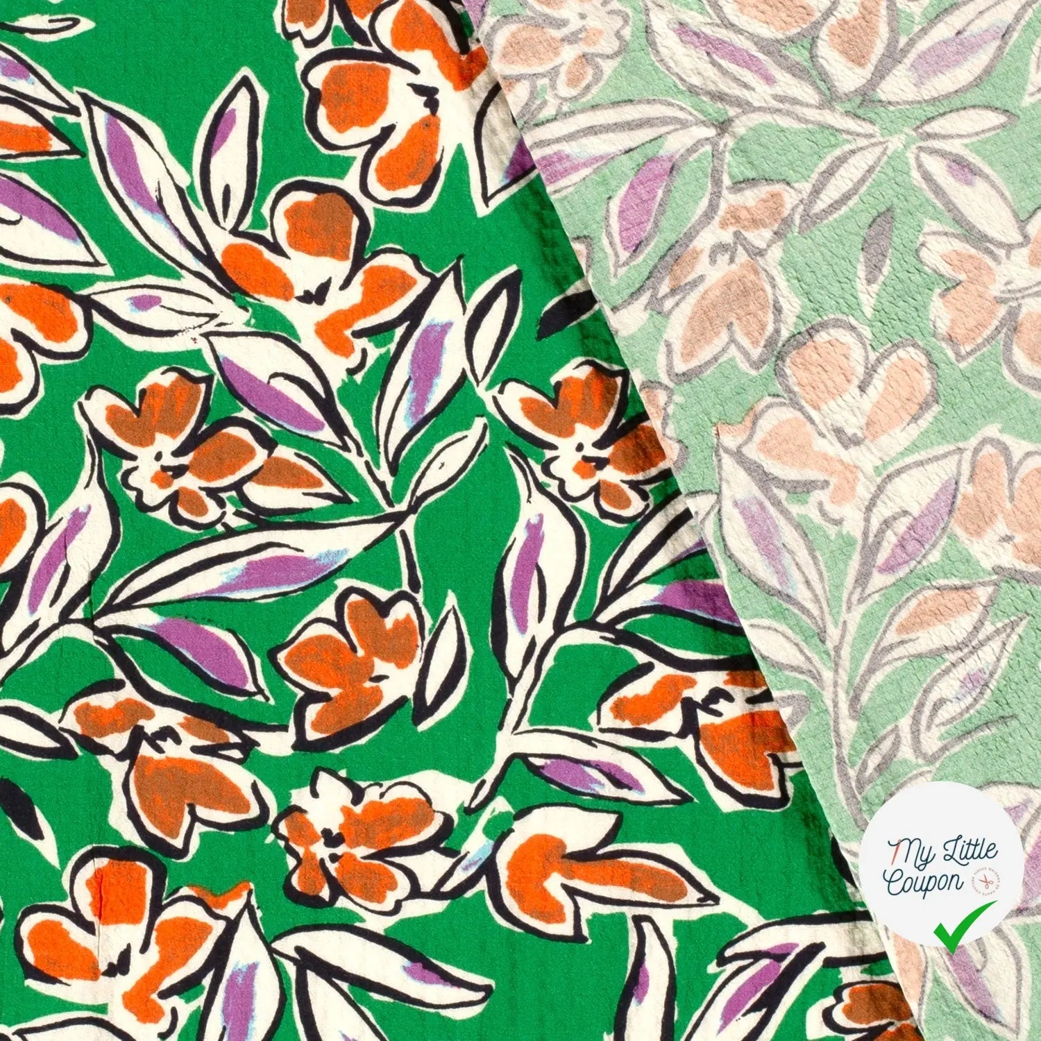 VISCOSE BUBBLE TISSU IMPRIMÉ FEUILLES VERT - My Little Coupon