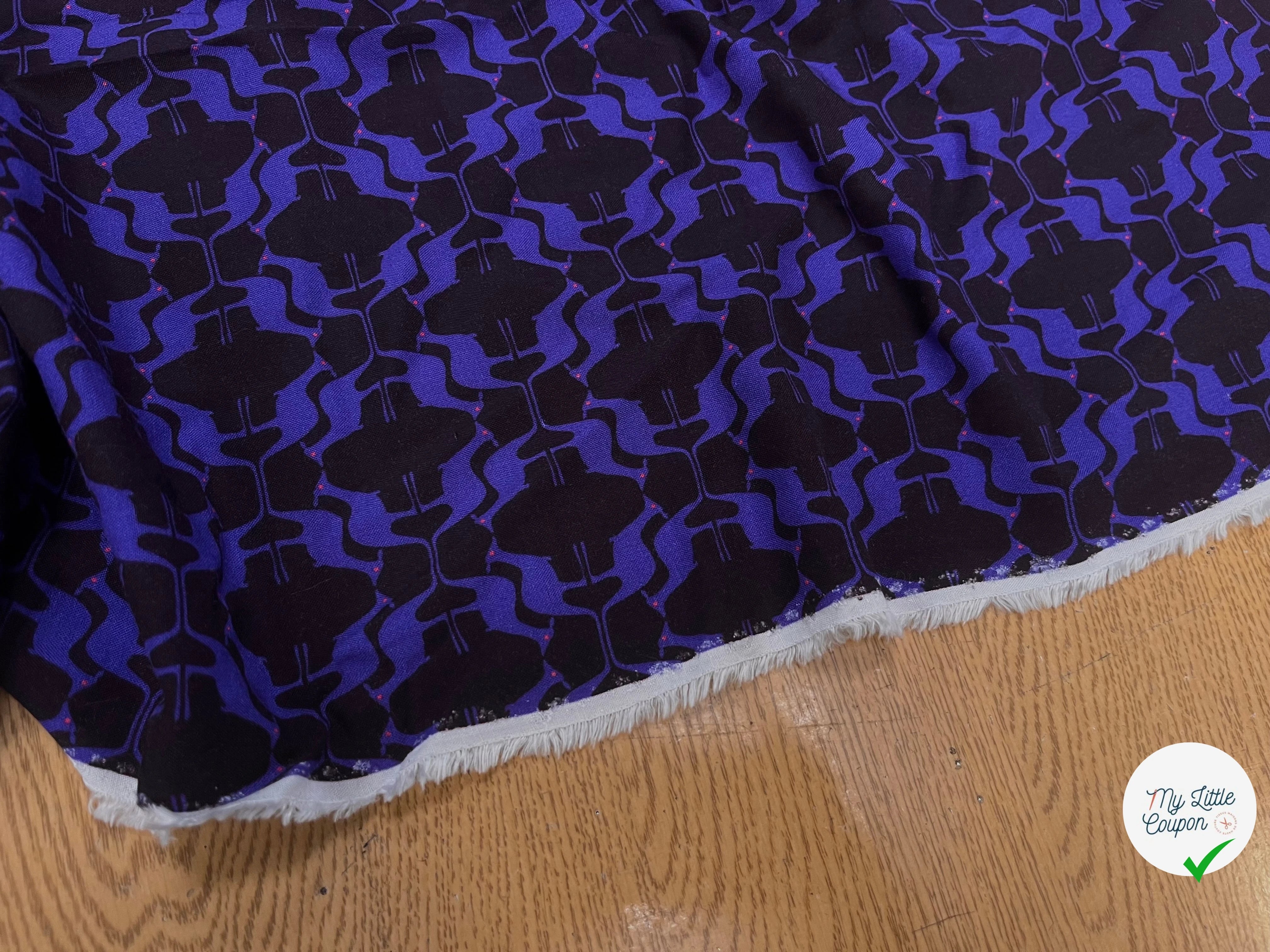 VISCOSE DOUCE MOTIF KANGOUROU BLEU FOND NOIR - My Little Coupon