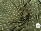 VISCOSE DOUCE TRES LEGEREMENT SATINEE MOTIF FEUILLAGES KAKI - My Little Coupon