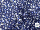 VISCOSE DOUCE TRES LEGEREMENT SATINEE PRINT FLEURS SUR FOND BLEU - My Little Coupon