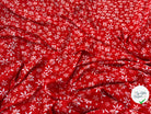 VISCOSE DOUCE TRES LEGEREMENT SATINEE PRINT FLEURS SUR FOND ROUGE - My Little Coupon
