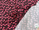 VISCOSE ÉLASTHANNE IMPRIMÉ POIS ROSES FOND MARRON - My Little Coupon