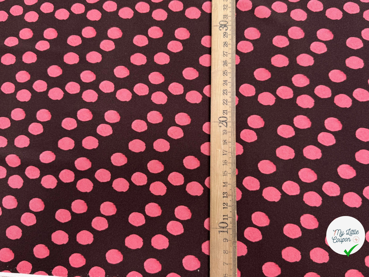 VISCOSE ÉLASTHANNE IMPRIMÉ POIS ROSES FOND MARRON - My Little Coupon