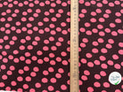 VISCOSE ÉLASTHANNE IMPRIMÉ POIS ROSES FOND MARRON - My Little Coupon