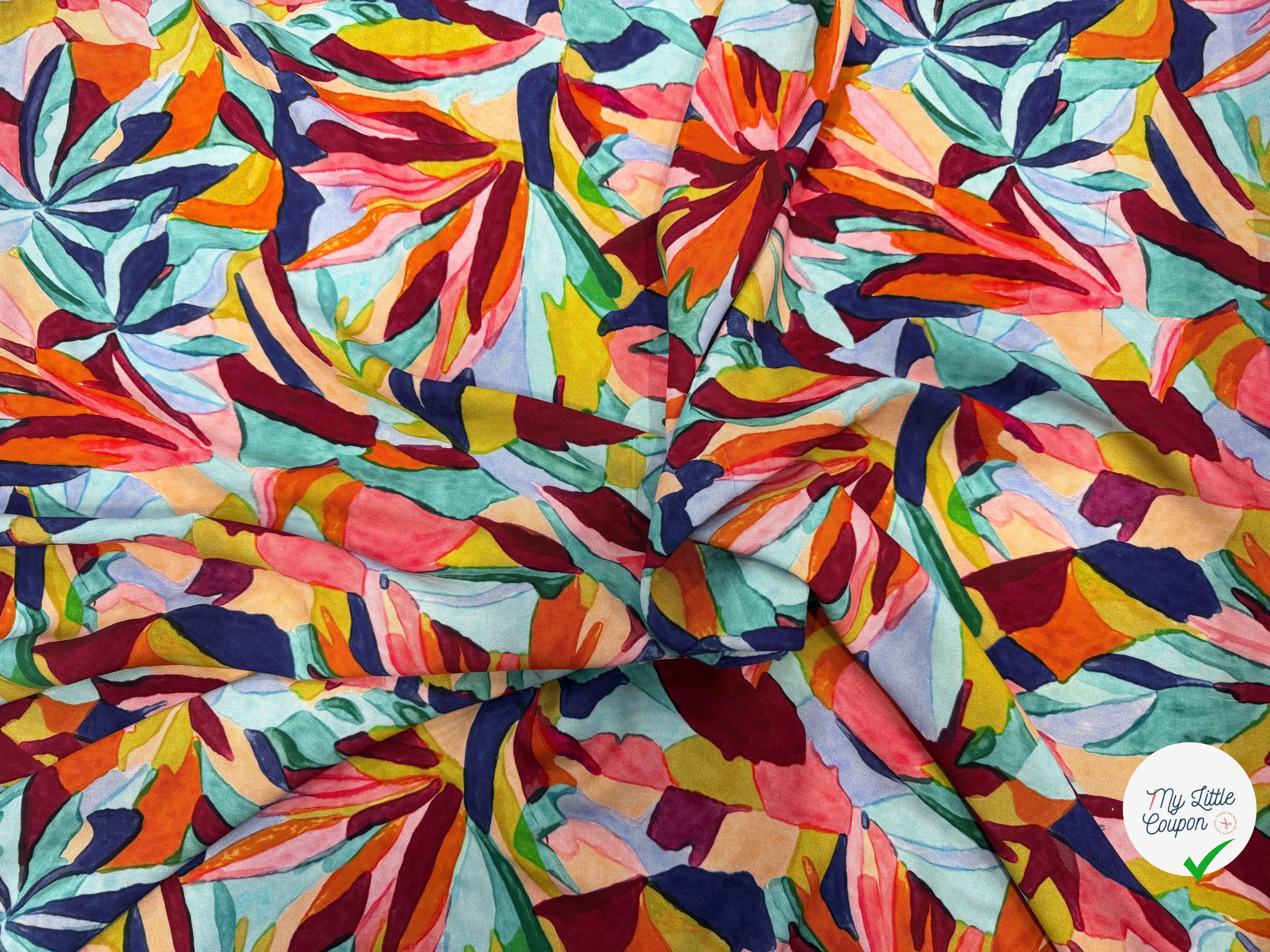 VISCOSE FEUILLAGE AQUARELLE MULTICO 140 CM - My Little Coupon
