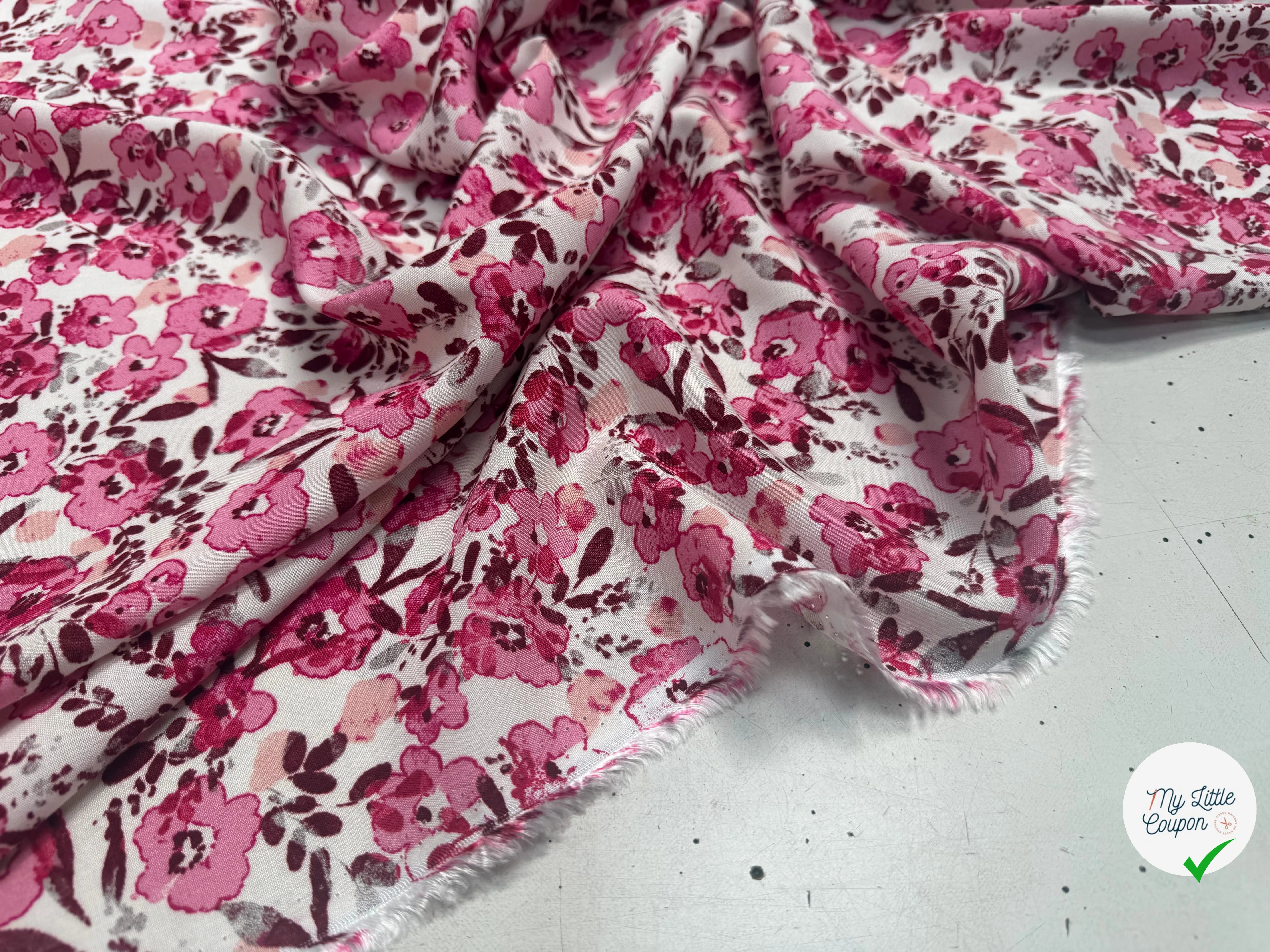 VISCOSE FLEURETTES ROSE 140 CM - My Little Coupon