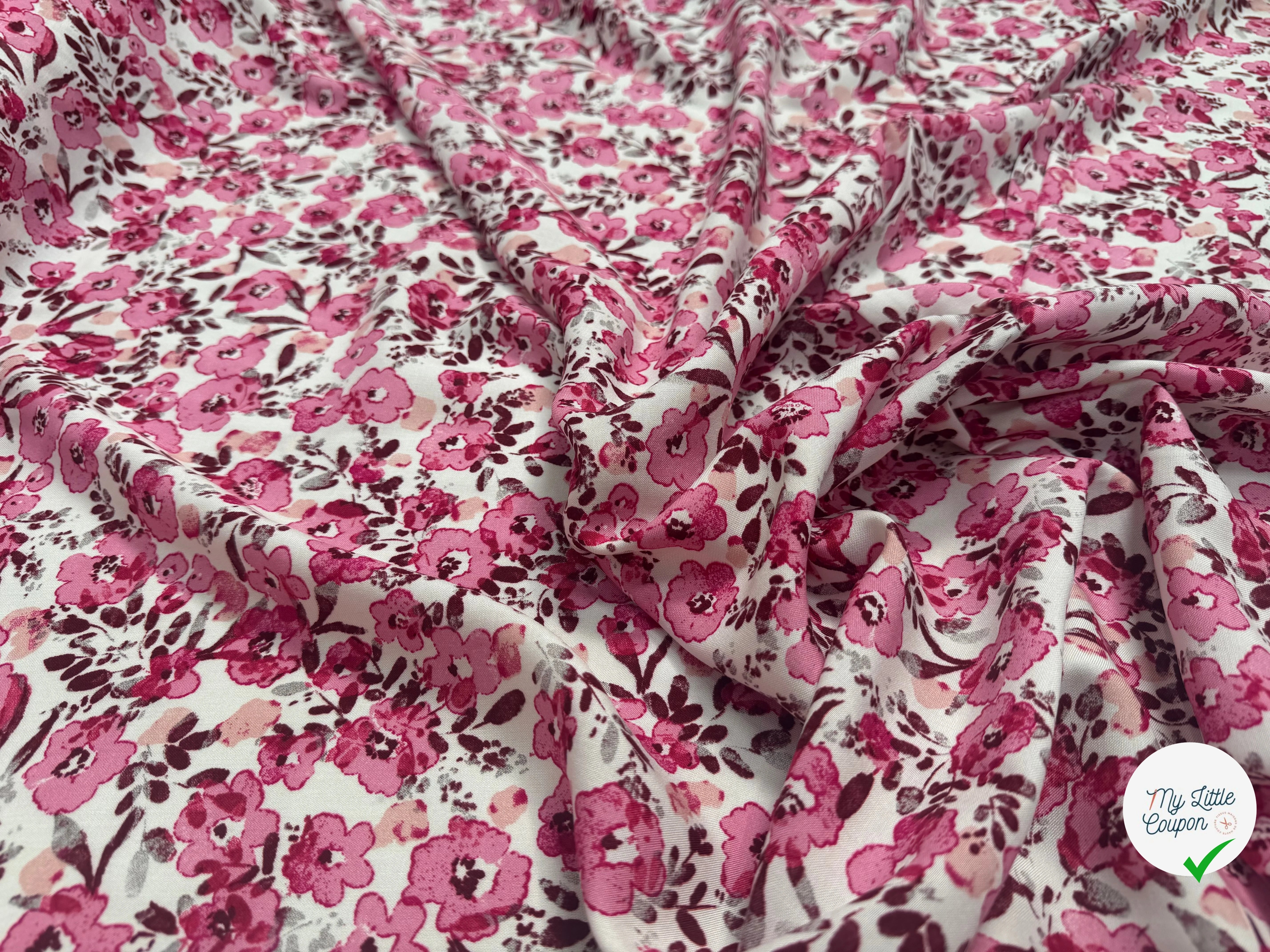 VISCOSE FLEURETTES ROSE 140 CM - My Little Coupon