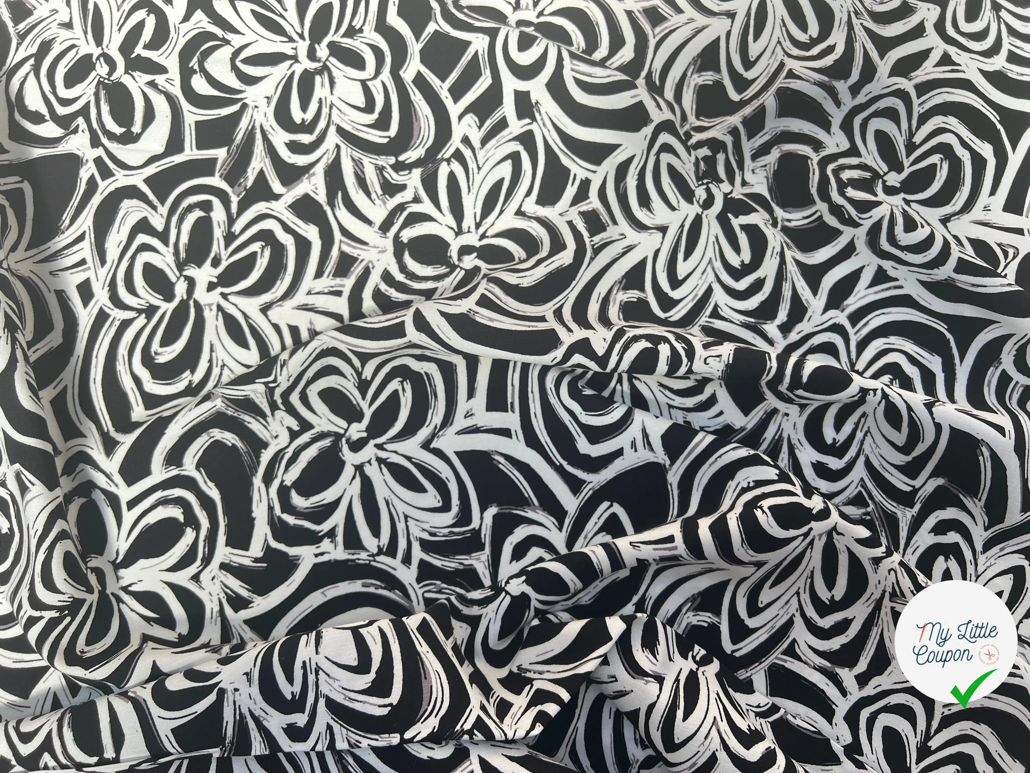 VISCOSE FLEURS NOIR ET BLANC - My Little Coupon