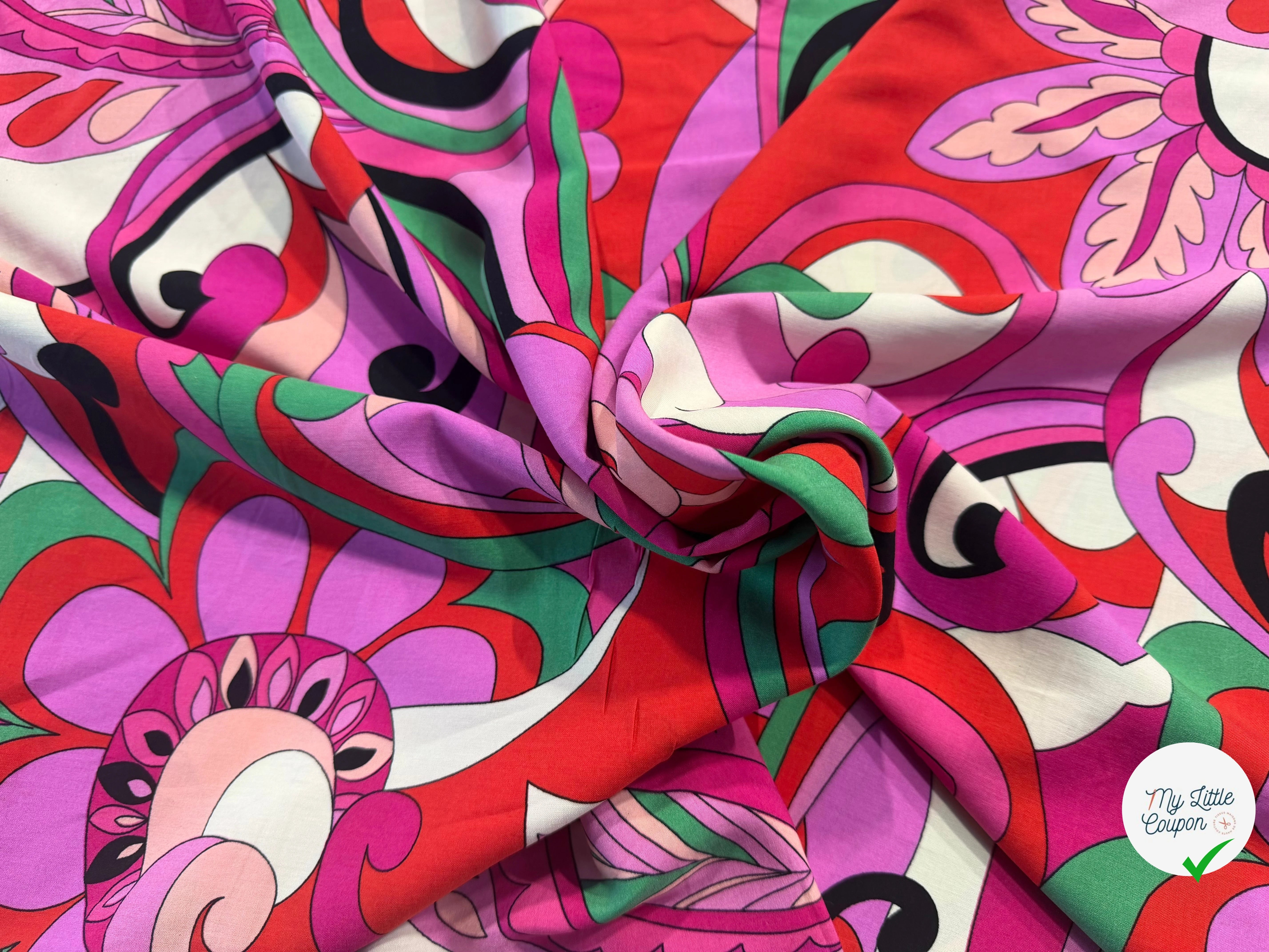 VISCOSE FLEURS RÉTRO VERT - My Little Coupon
