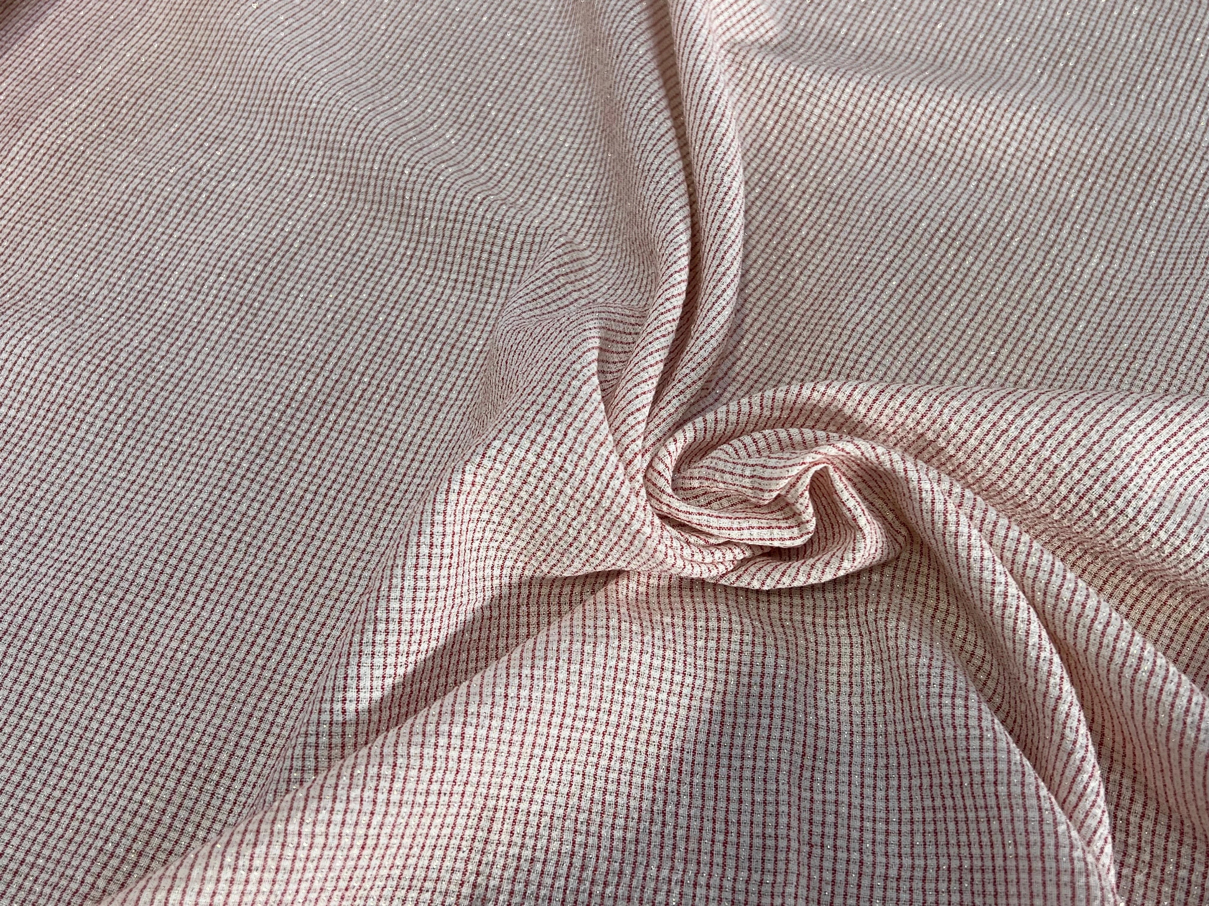 VISCOSE FLUIDE ÉCRU RAYURES FINES ROUGE - My Little Coupon