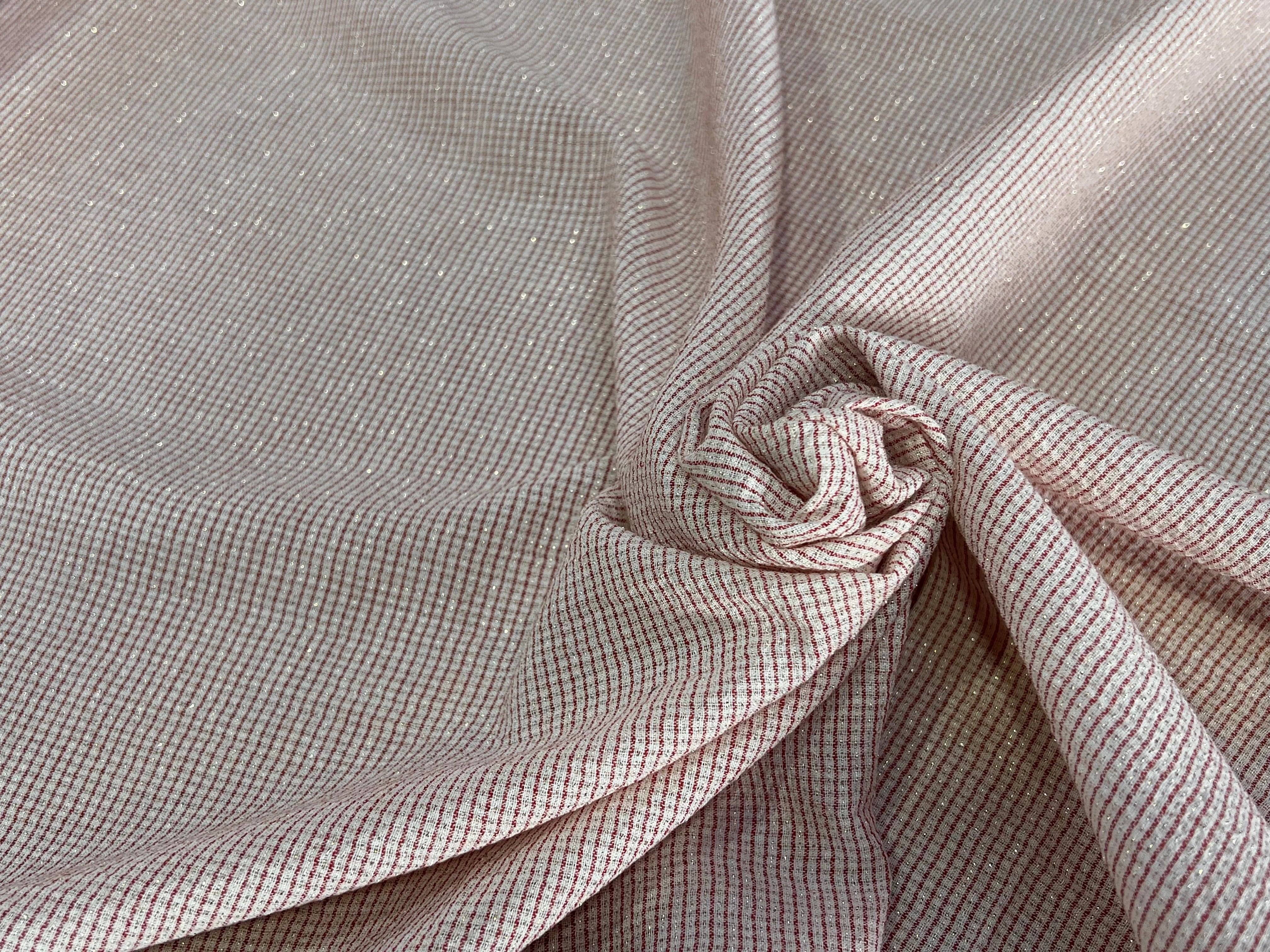VISCOSE FLUIDE ÉCRU RAYURES FINES ROUGE - My Little Coupon