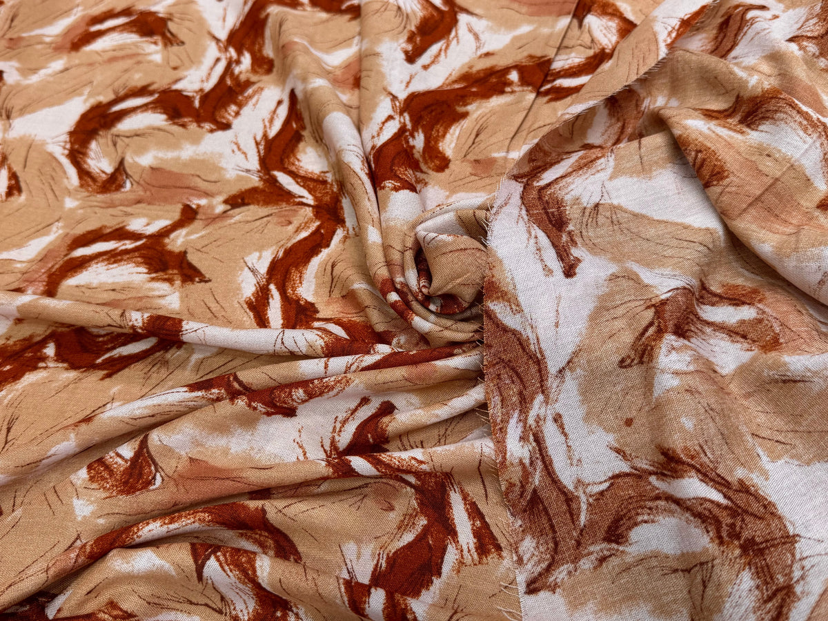 VISCOSE FLUIDE FOND BEIGE IMPRIMÉE TOURBILLON BEIGE ET CHOCO - My Little Coupon