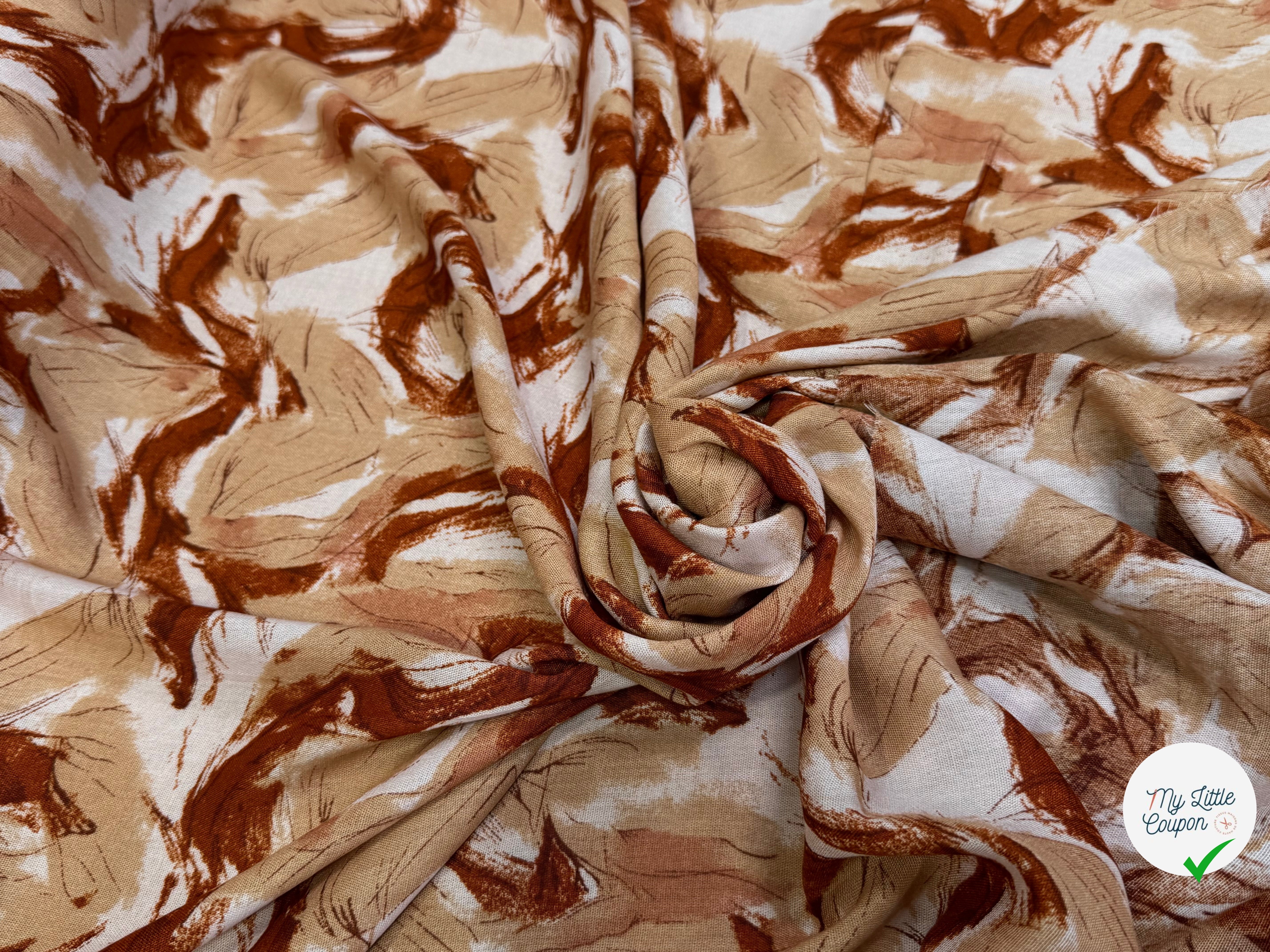 VISCOSE FLUIDE FOND BEIGE IMPRIMÉE TOURBILLON BEIGE ET CHOCO - My Little Coupon