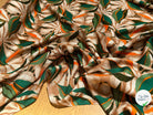 VISCOSE FLUIDE FOND BEIGE MOTIFS FEUILLAGES VERT ORANGE - My Little Coupon