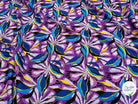 VISCOSE FLUIDE FOND VIOLET MOTIFS FEUILLAGES BLEU NOIR - My Little Coupon