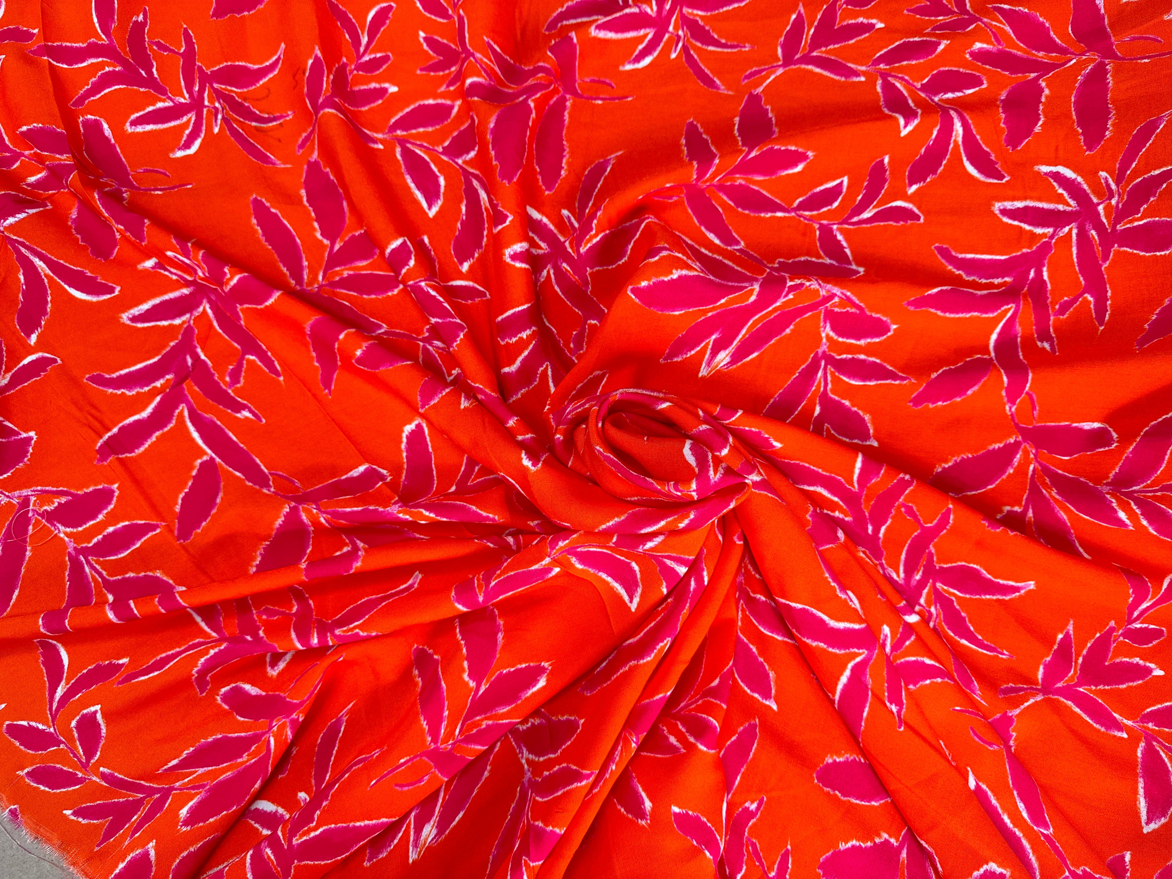 VISCOSE FLUIDE ORANGE & ROSE FEUILLAGES - My Little Coupon