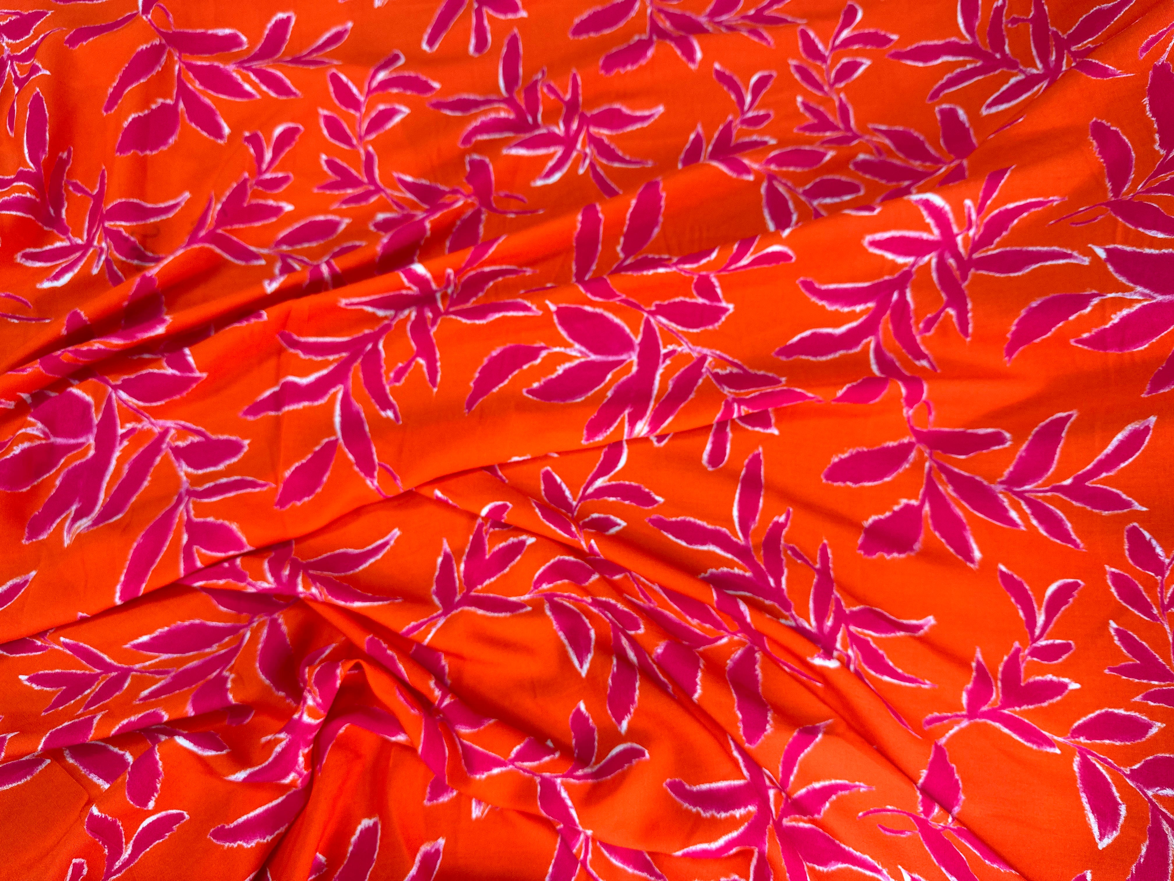 VISCOSE FLUIDE ORANGE & ROSE FEUILLAGES - My Little Coupon