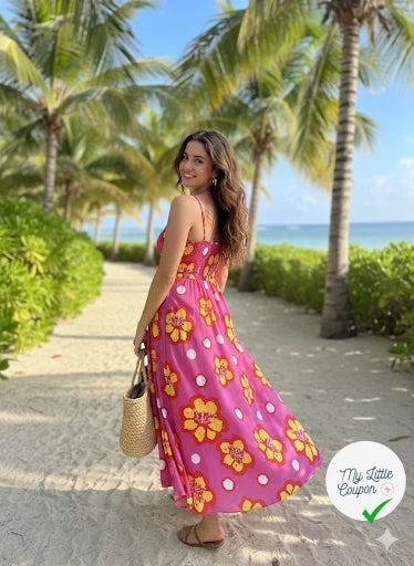VISCOSE FOND ROSE FLEURS JAUNE - My Little Coupon