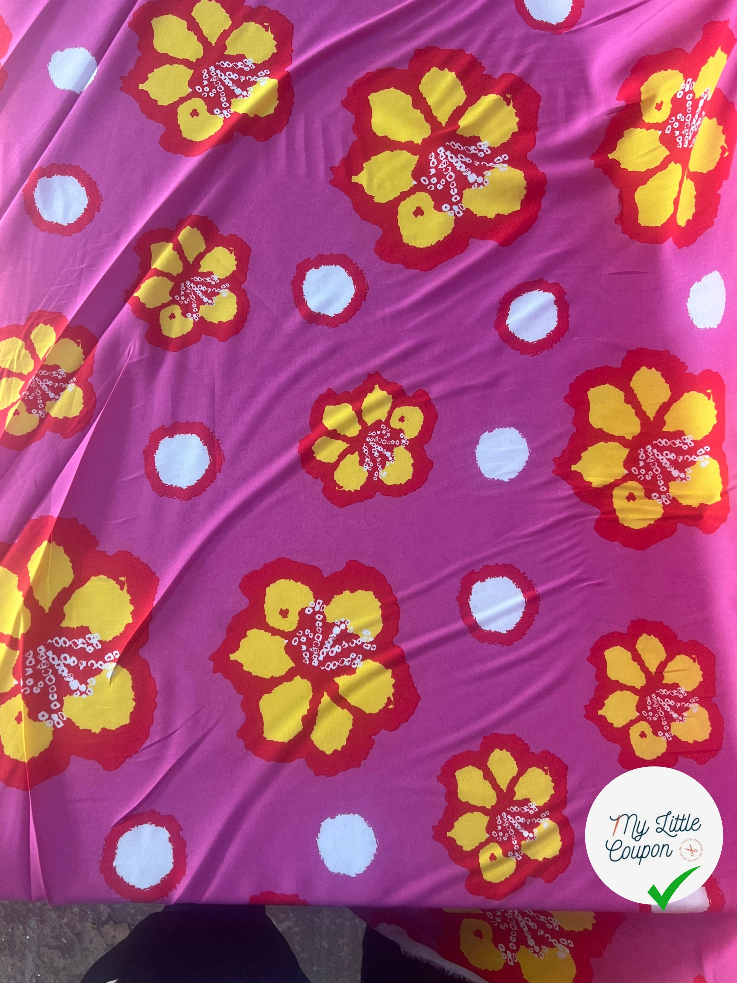 VISCOSE FOND ROSE FLEURS JAUNE - My Little Coupon